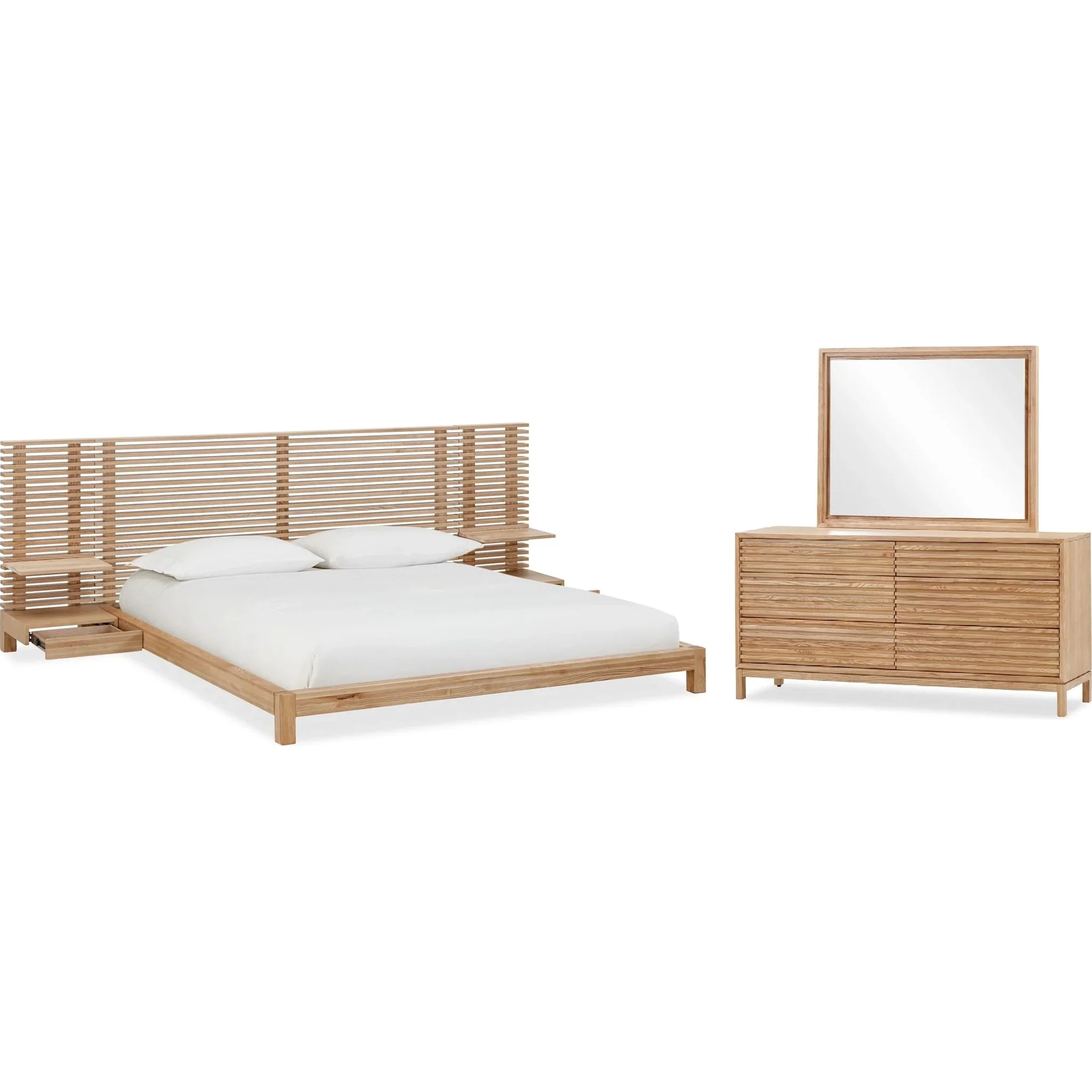 Tanner 5 Piece Queen Slat Platform Bedroom - Flaxen