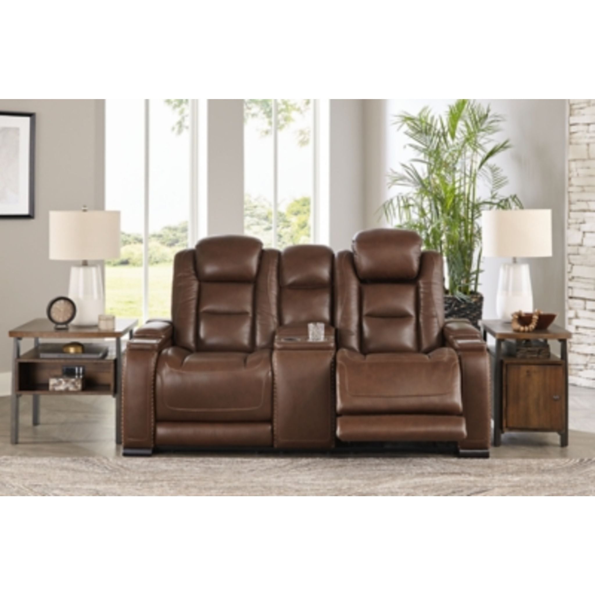The Man-Den Power Reclining Loveseat with Console - Mahogany - Image 2