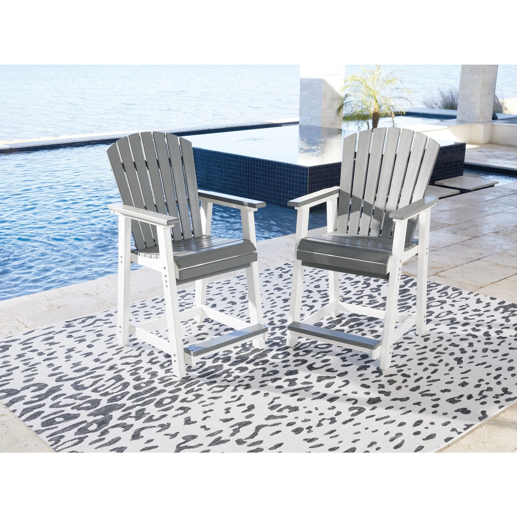 Transville Outdoor Counter Height Stool (set of 2) - Gray/White - Image 2