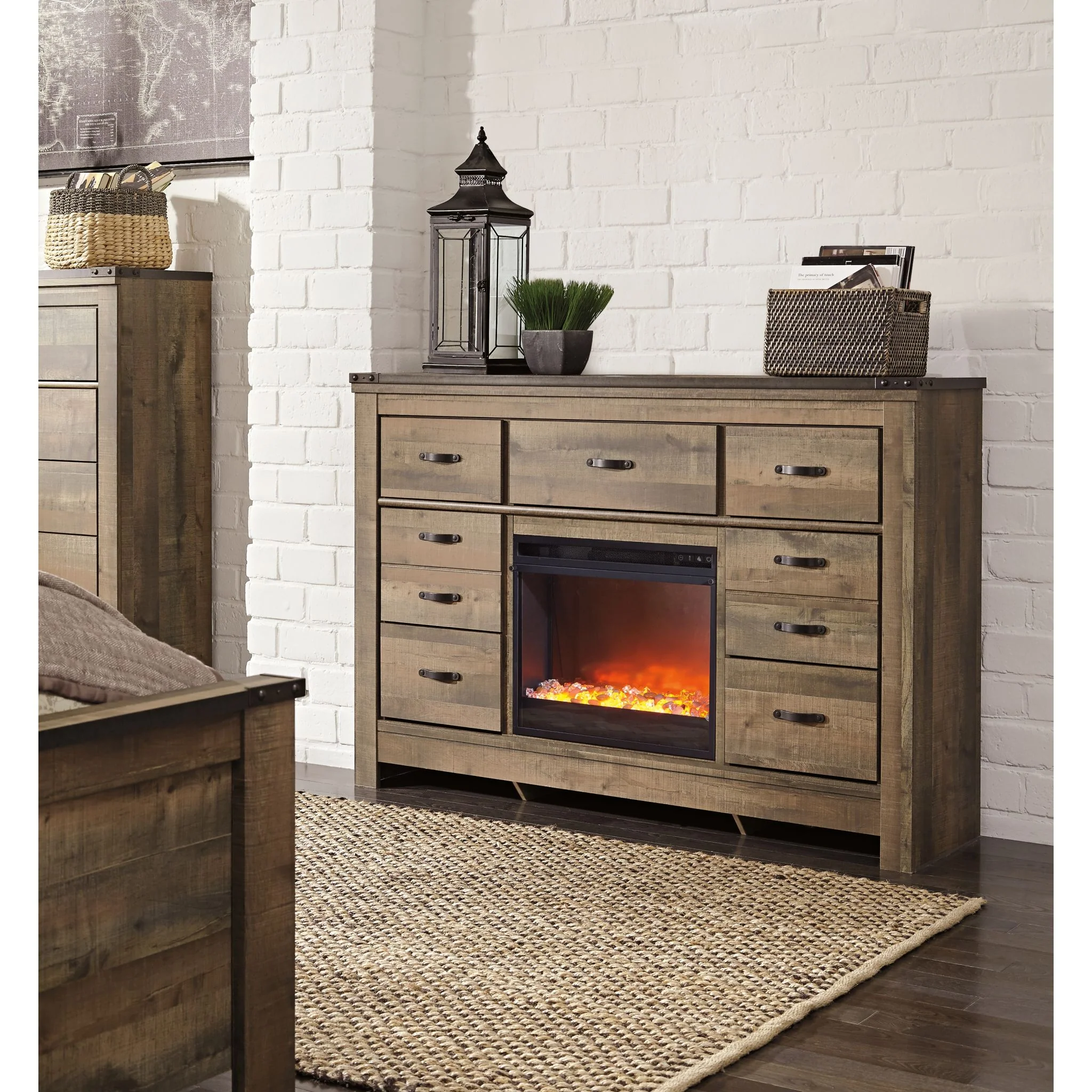 Trinell Dresser w/Fireplace - Brown - Image 10