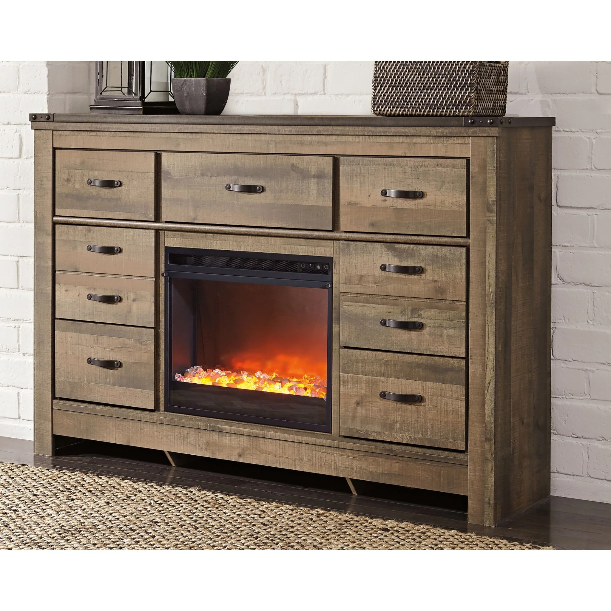 Trinell Dresser w/Fireplace - Brown - Image 4