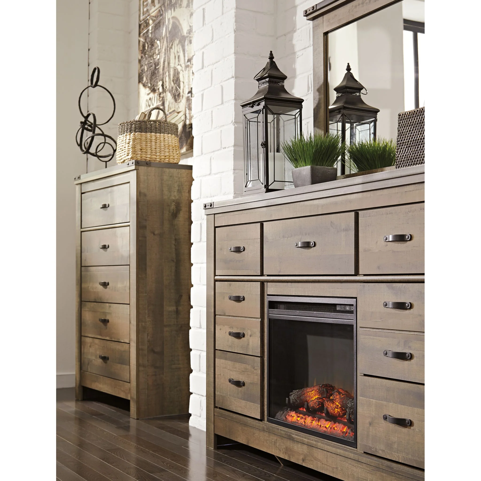 Trinell Dresser w/Fireplace - Brown - Image 6