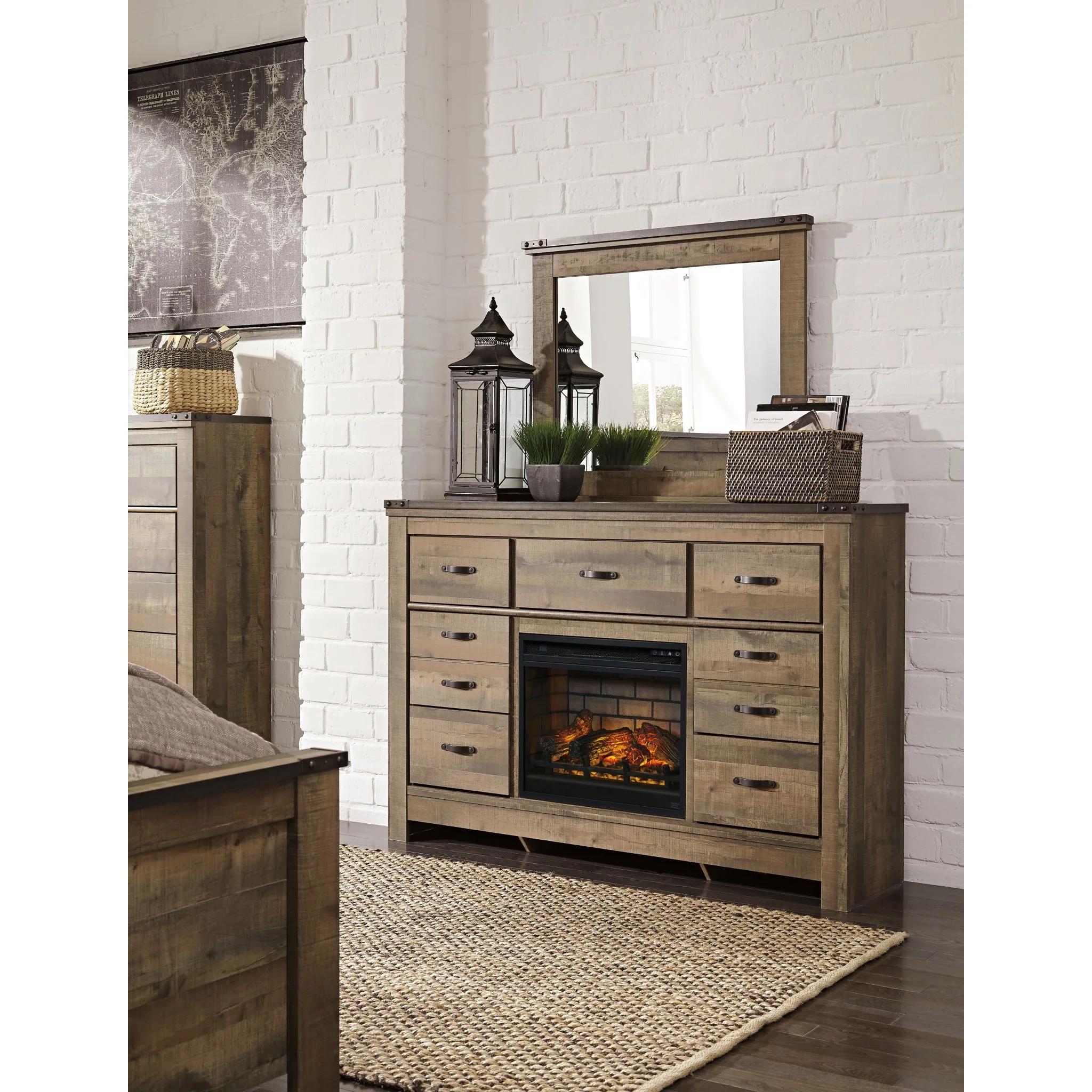 Trinell Dresser w/Fireplace - Brown - Image 9