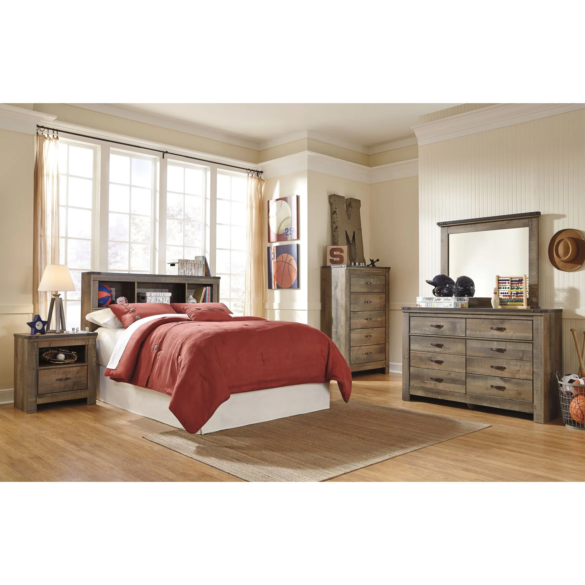 Trinell Full Bookcase Headboard - Rustic - Image 3