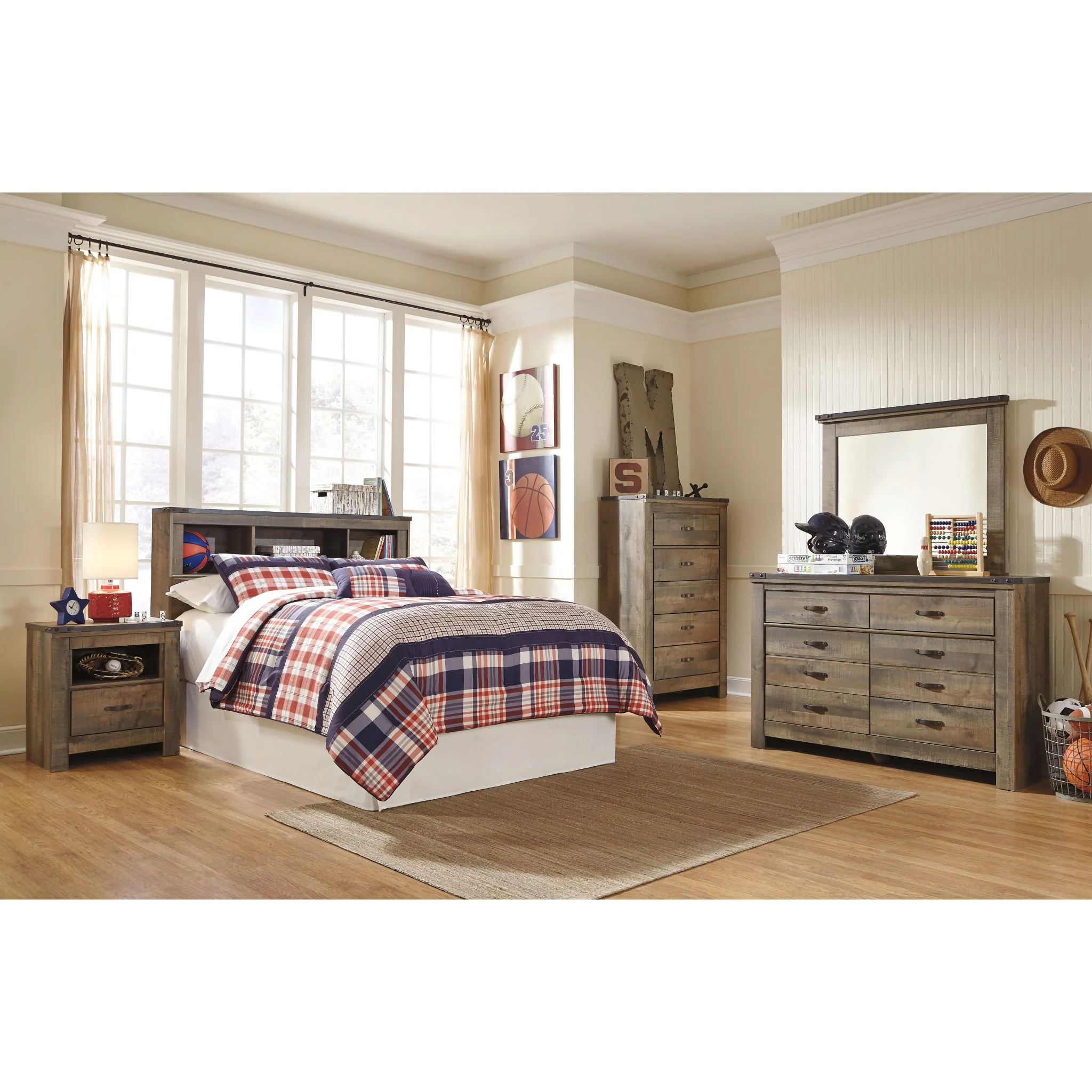 Trinell Full Bookcase Headboard - Rustic - Image 4