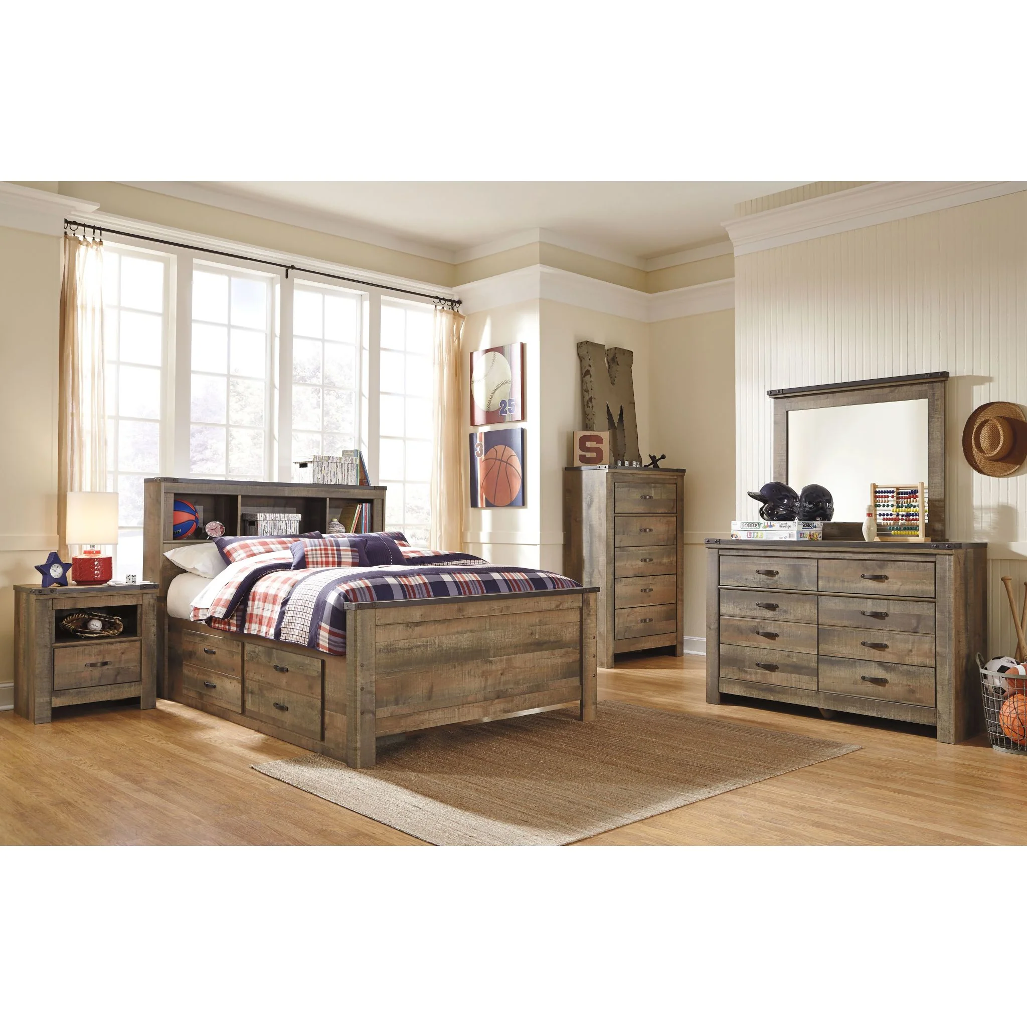 Trinell Full Bookcase Headboard - Rustic - Image 6
