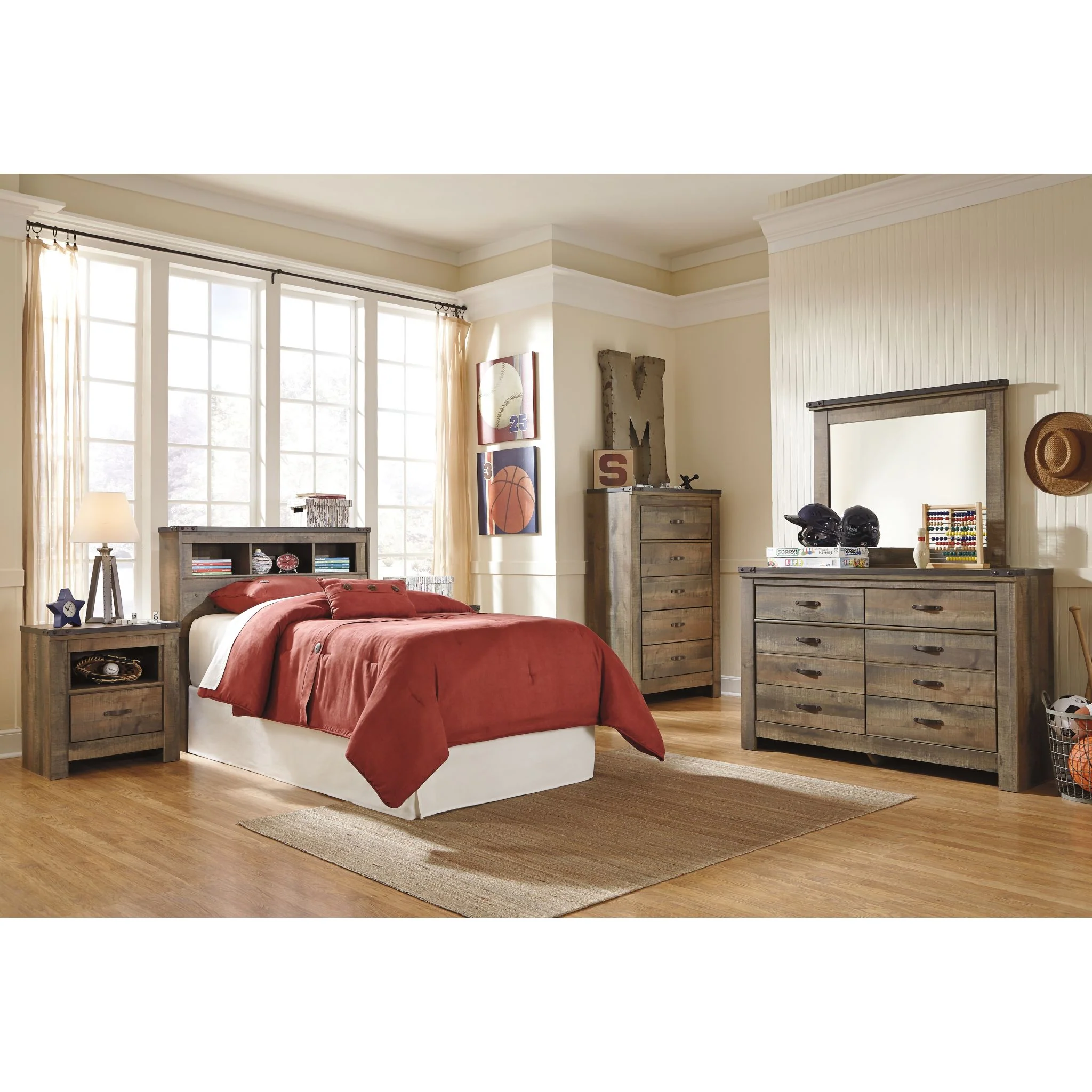 Trinell Twin Bookcase Headboard - Rustic - Image 3