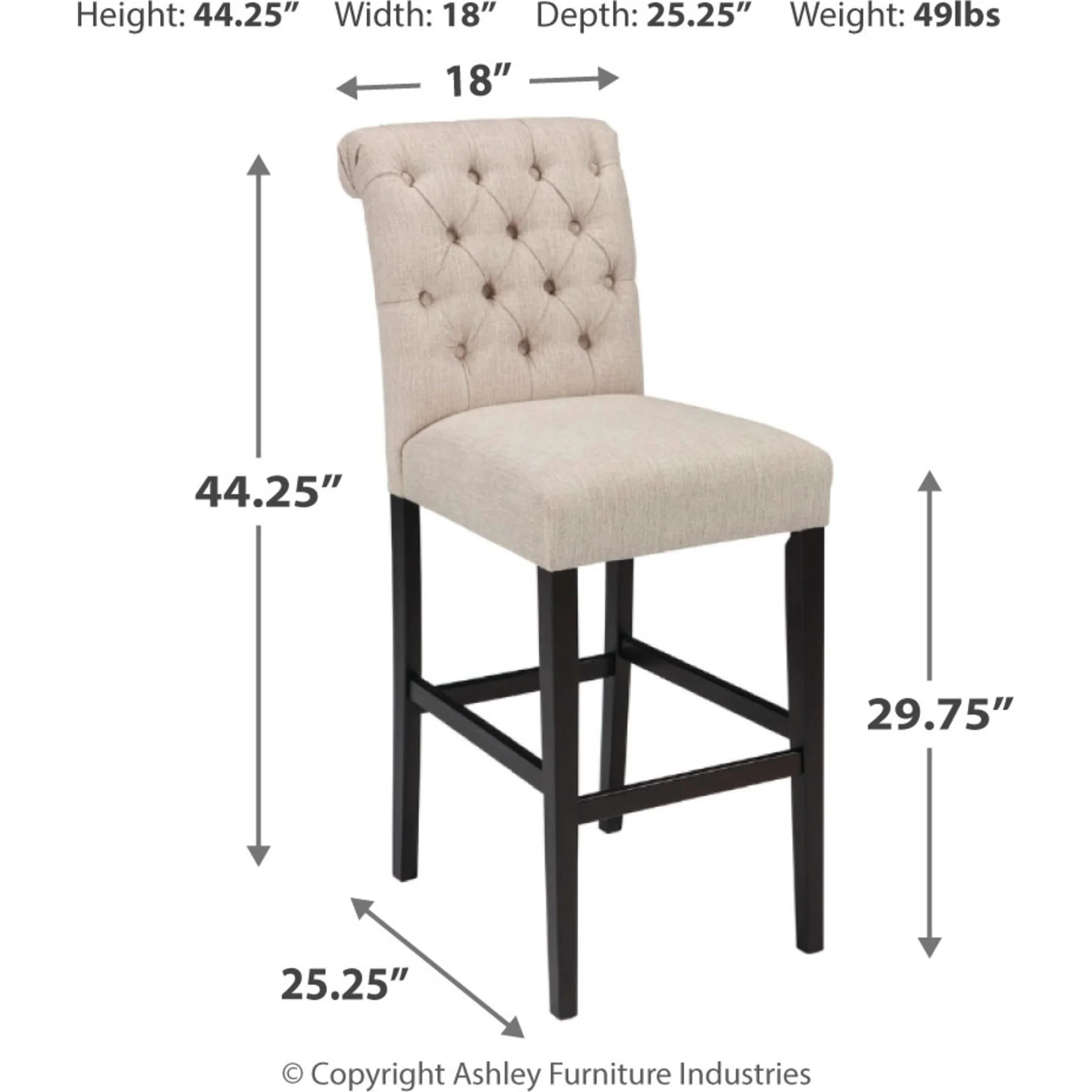 Tripton Bar Stool - Linen - (D530-130) - Image 3