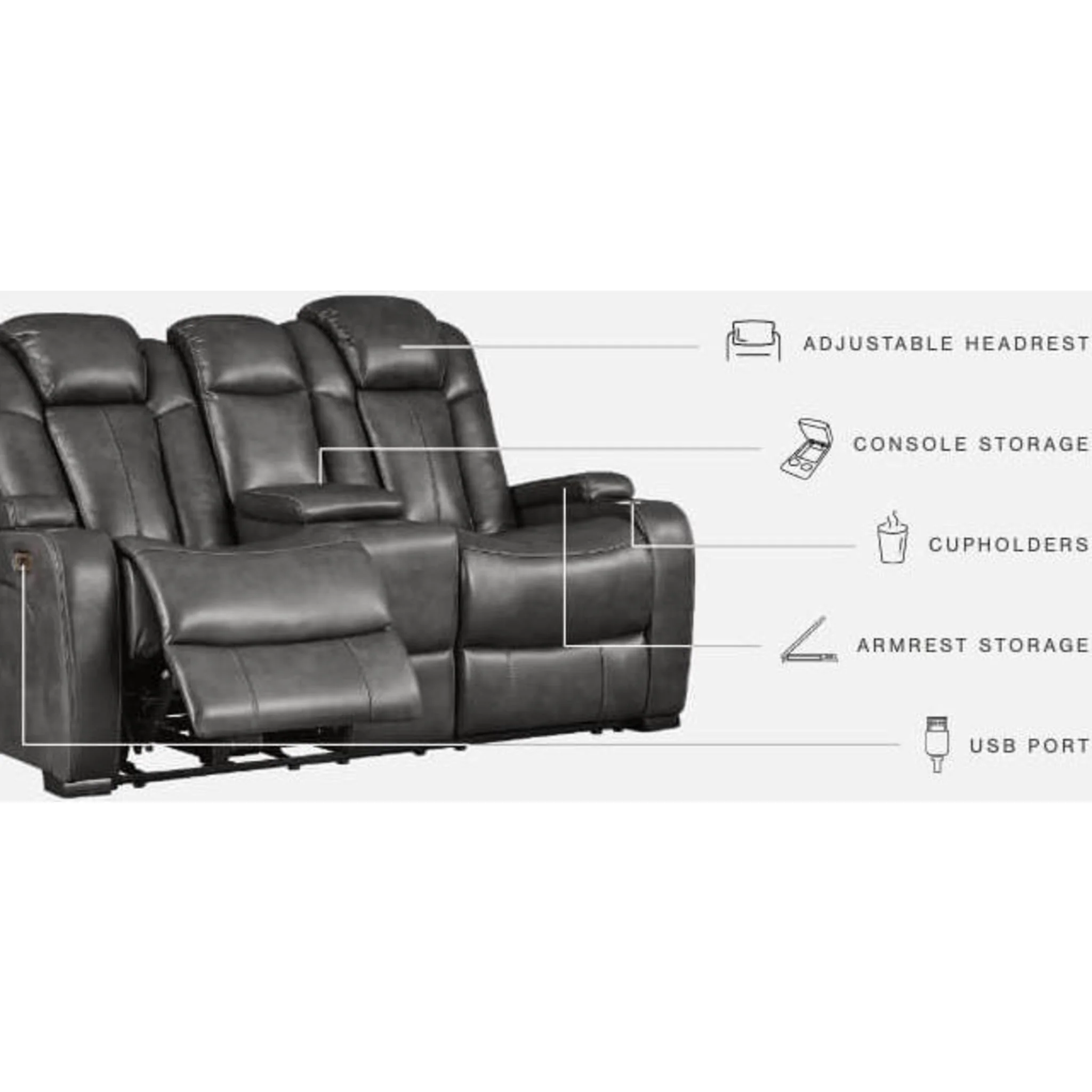Turbulance Power Reclining Loveseat With Power Headrest - Quarry - Image 13
