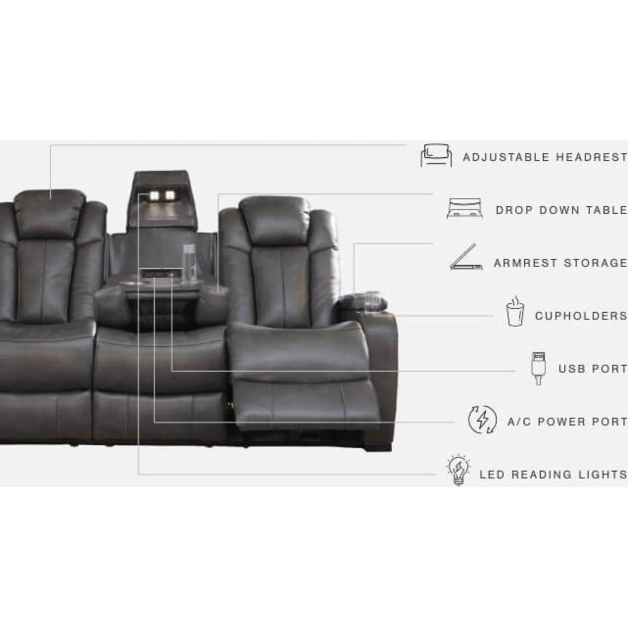 Turbulance Power Reclining Sofa - Quarry - Image 15
