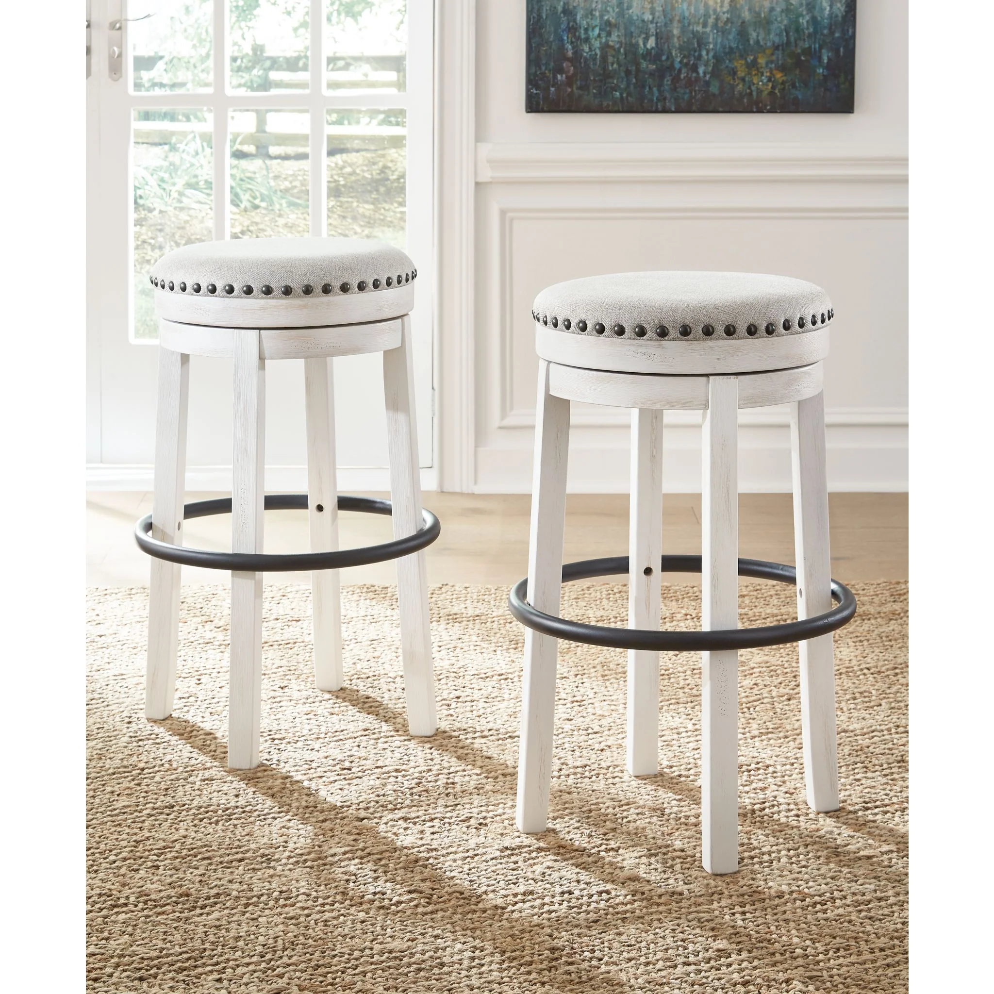 Valebeck Bar Height Stool - White/Black - (D546-330) - Image 2