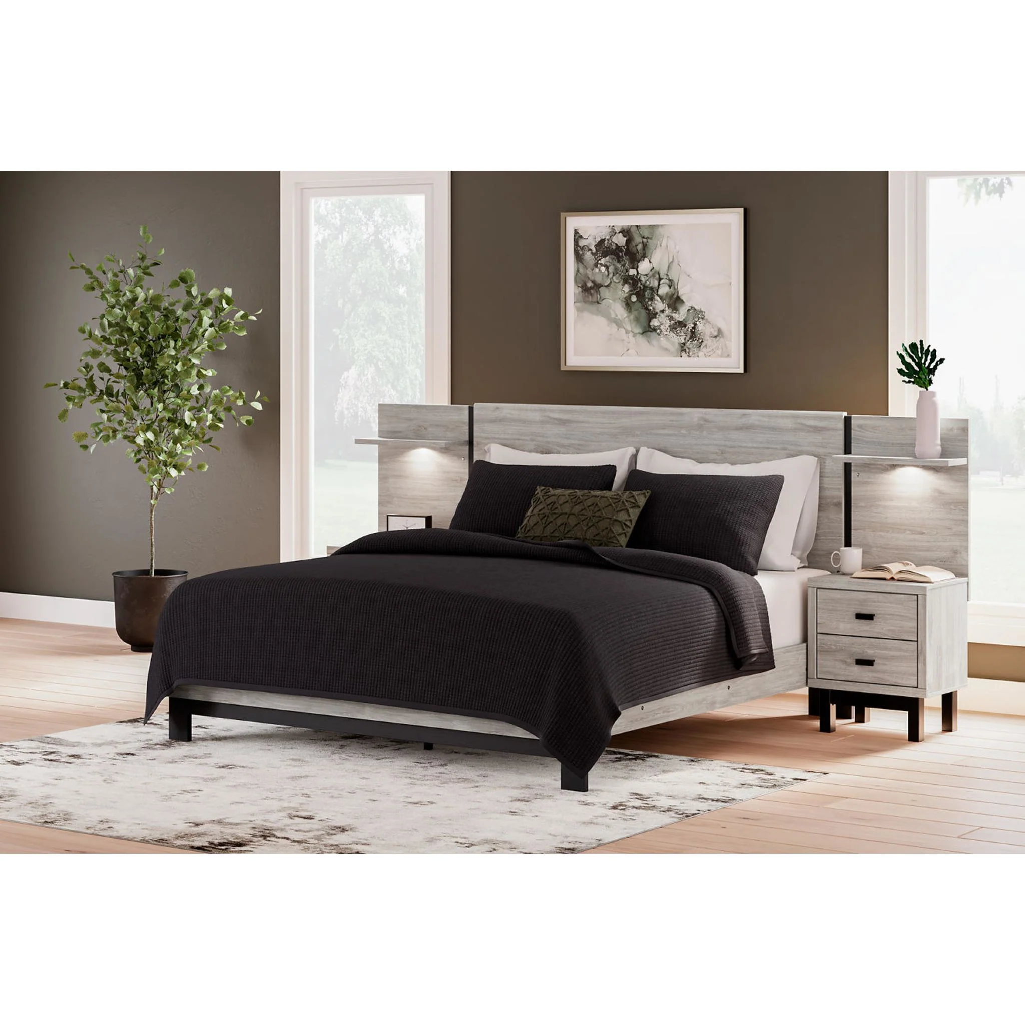 Vessalli Panel Bed with Nightstands - Gray - Image 16