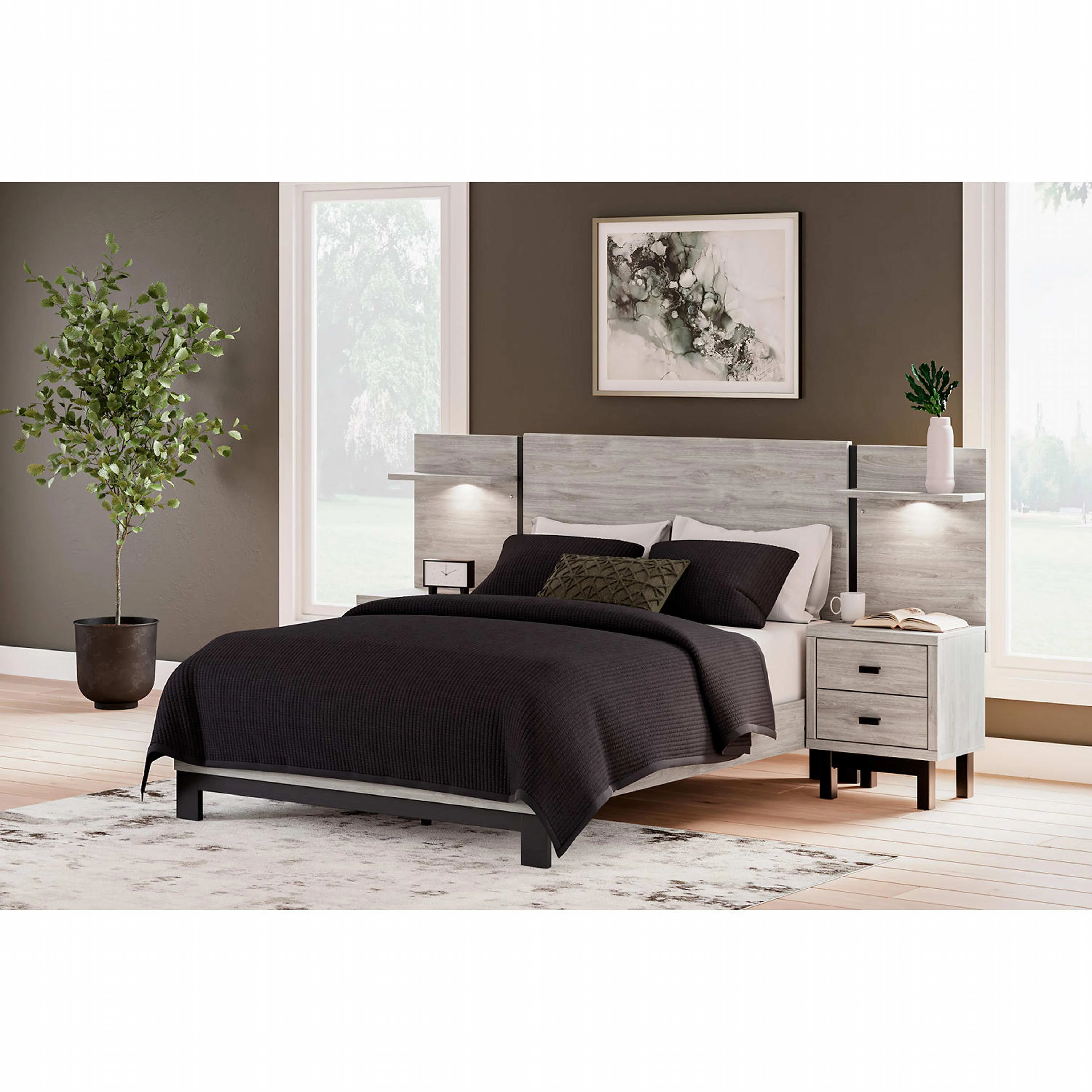 Vessalli Panel Bed with Nightstands - Gray - Image 7