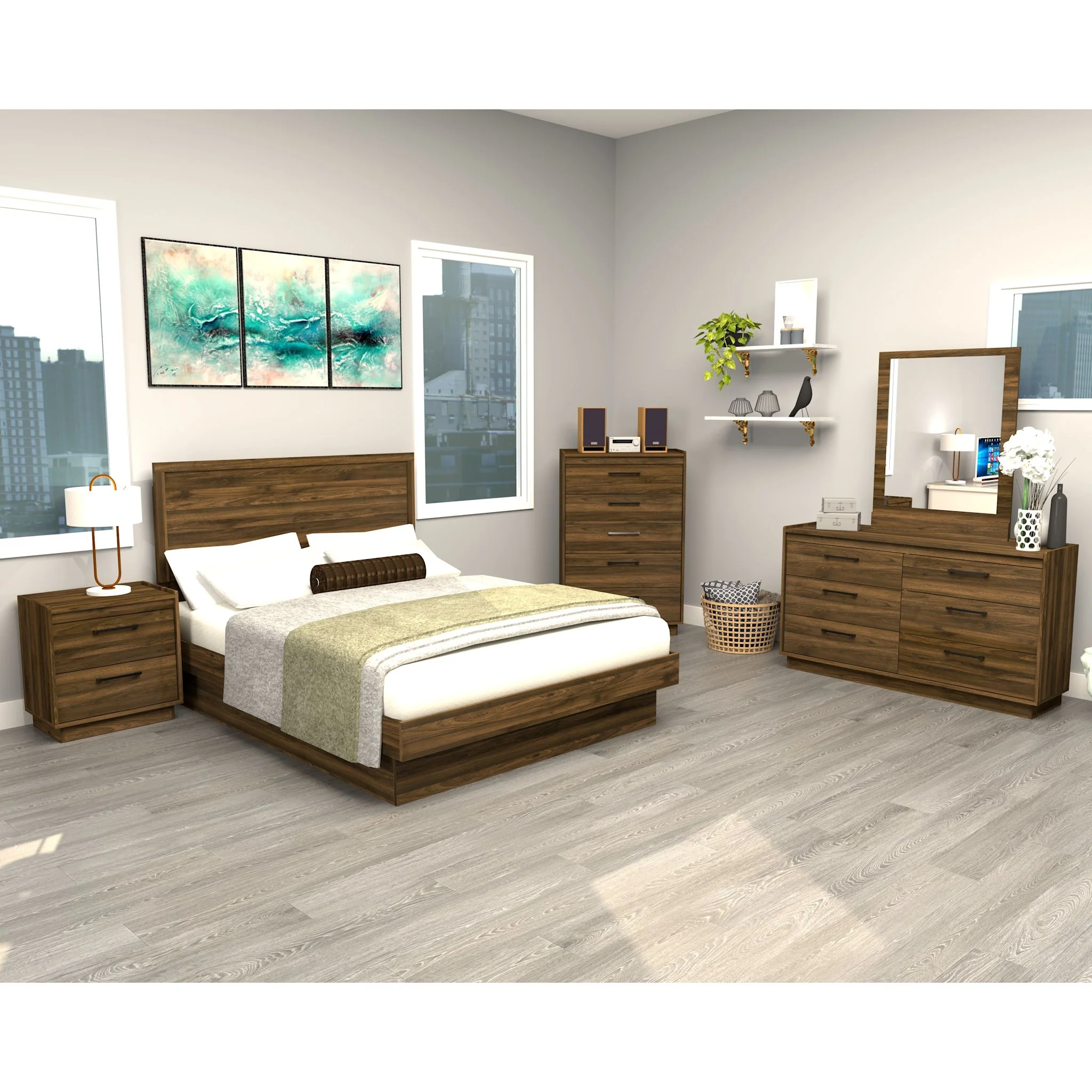 Walker 6 Piece Platform Bedroom - Walnut - Image 2