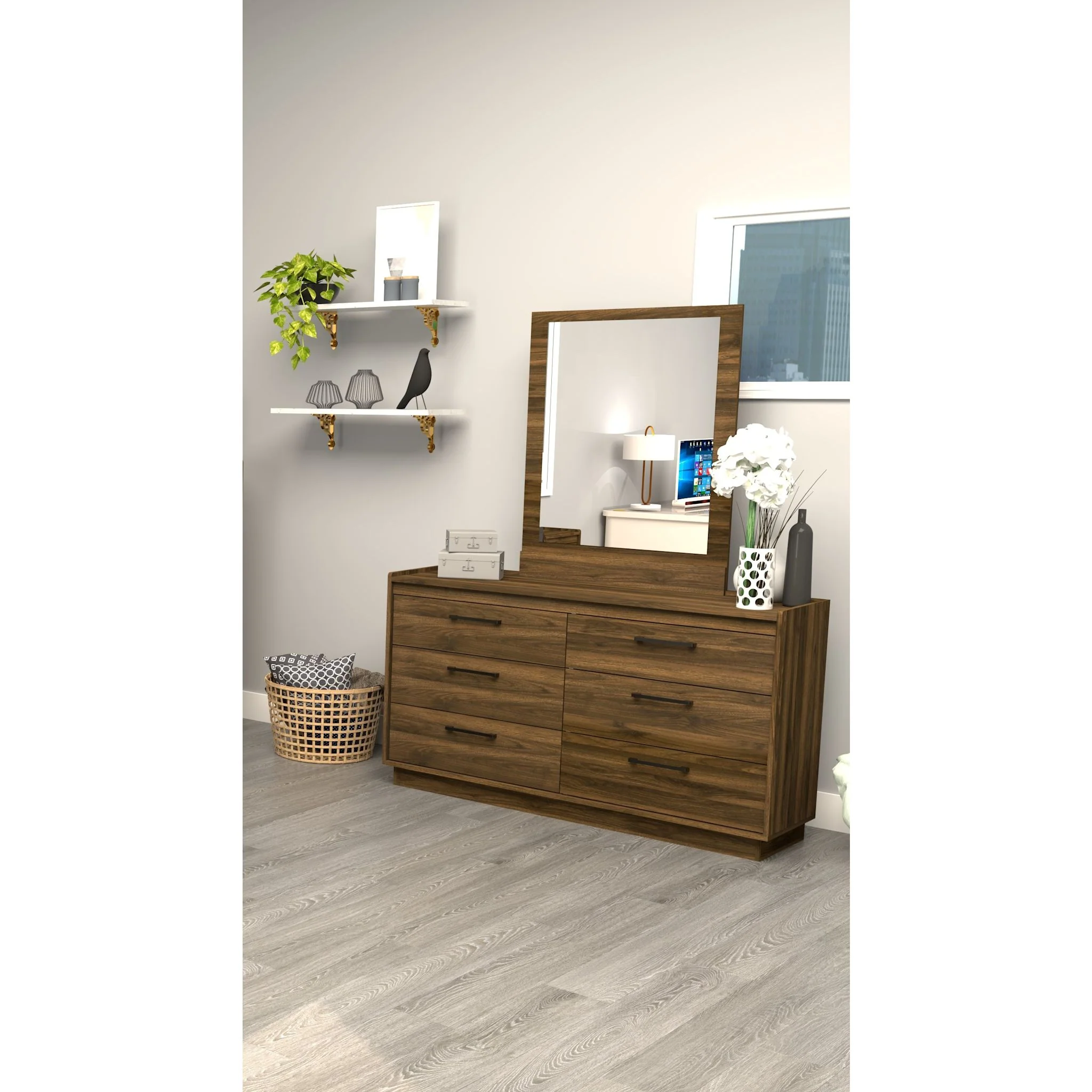 Walker Dresser and Mirror - Walnut - Image 2