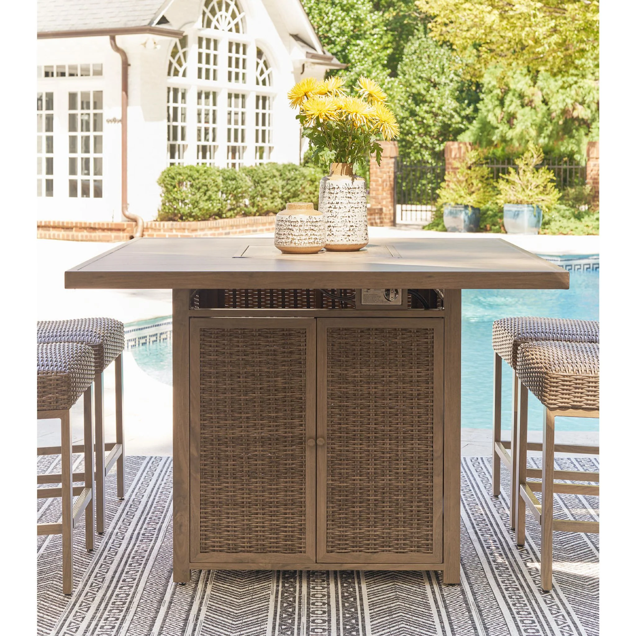 Walton Bridge Outdoor Bar Table with Fire Pit - Driftwood - Image 2