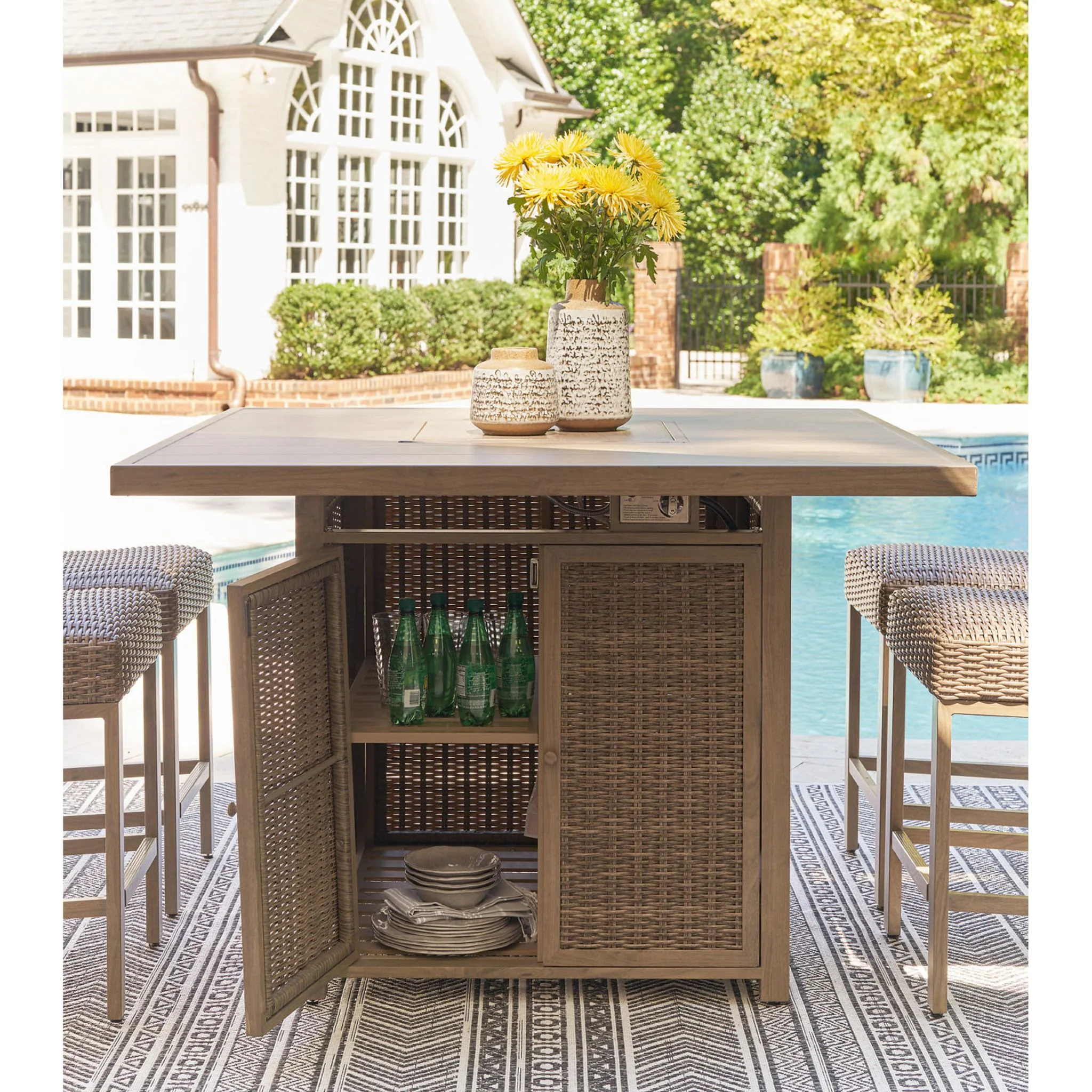 Walton Bridge Outdoor Bar Table with Fire Pit - Driftwood - Image 6