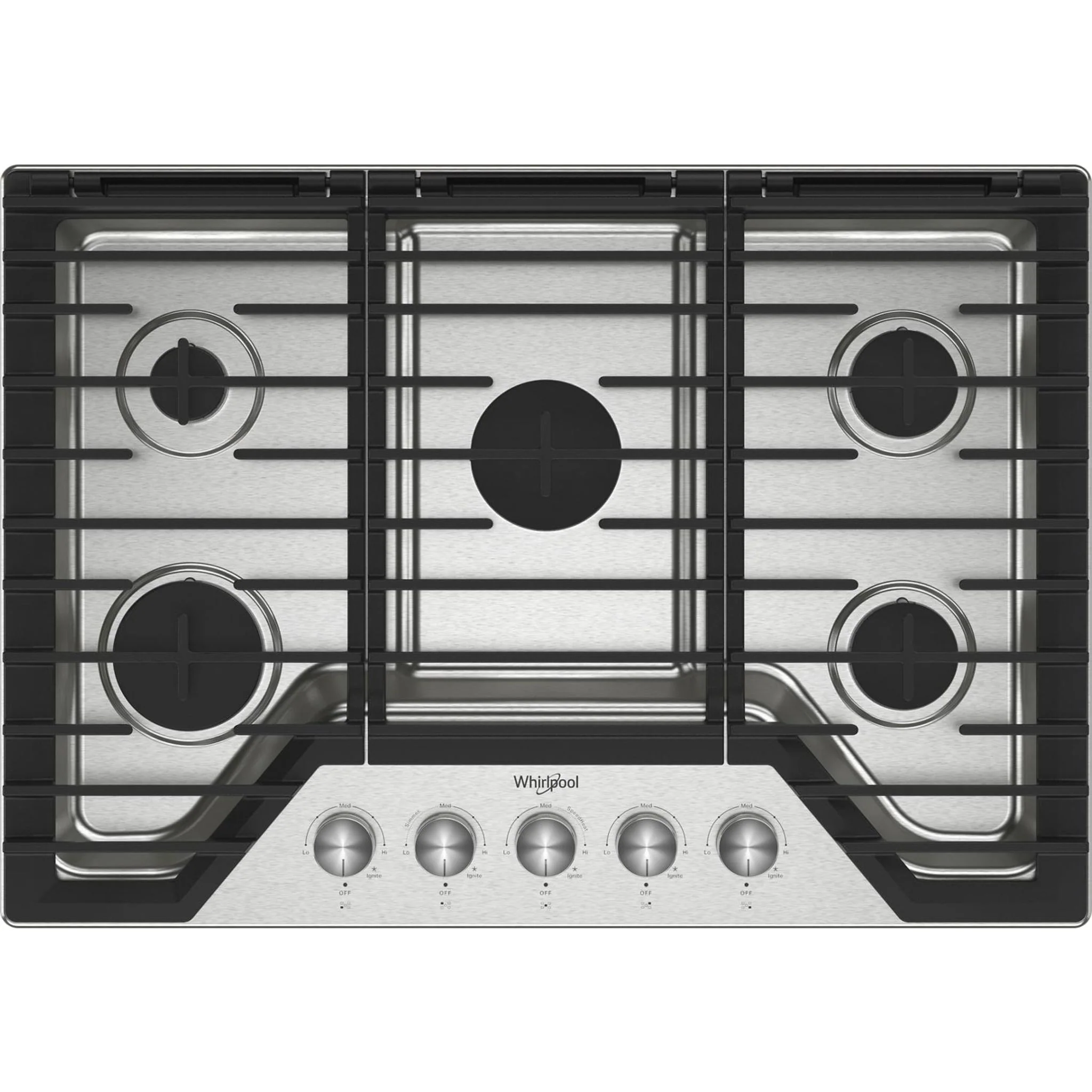 Whirlpool 30-inch Gas Cooktop with Fifth Burner -Stainless Steel (WCGK7030PS)