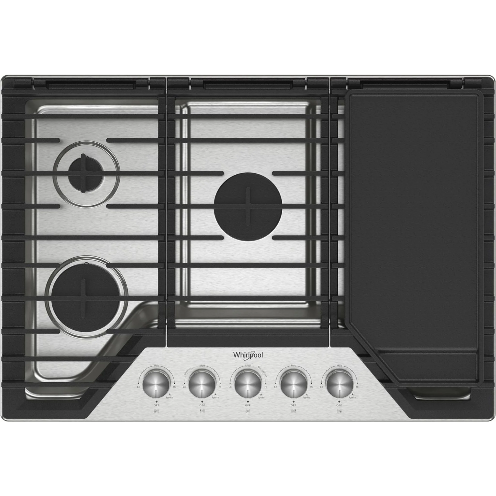 Whirlpool 30-inch Gas Cooktop with 2-in-1 Hinged Grate to Griddle -Stainless Steel (WCGK7530PS)