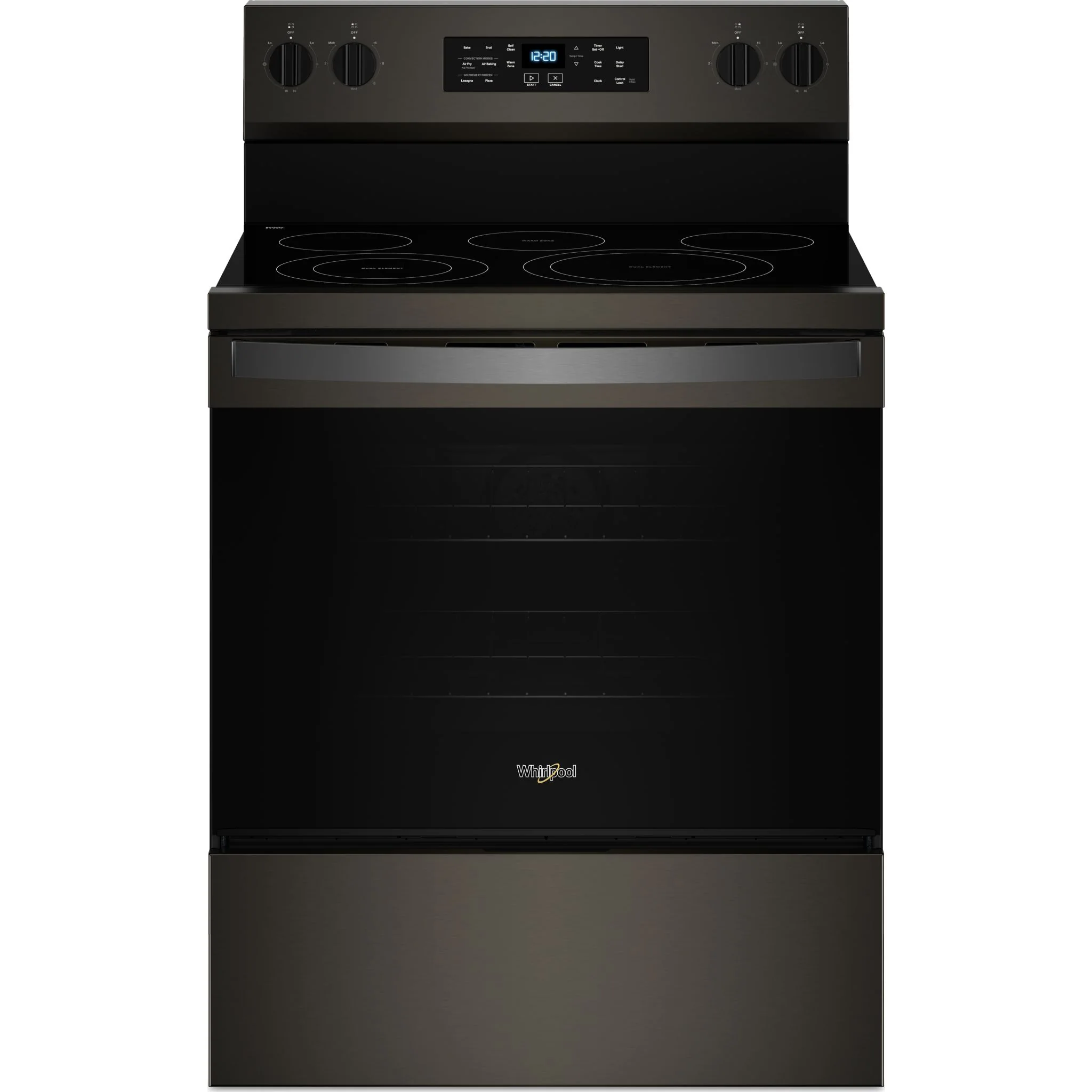 Whirlpool 30-Inch ENERGY STAR Electric Range with Air Cooking Technology, No Preheat Air Fry & Self Clean - Black Stainless Steel (YWFES5030RV)