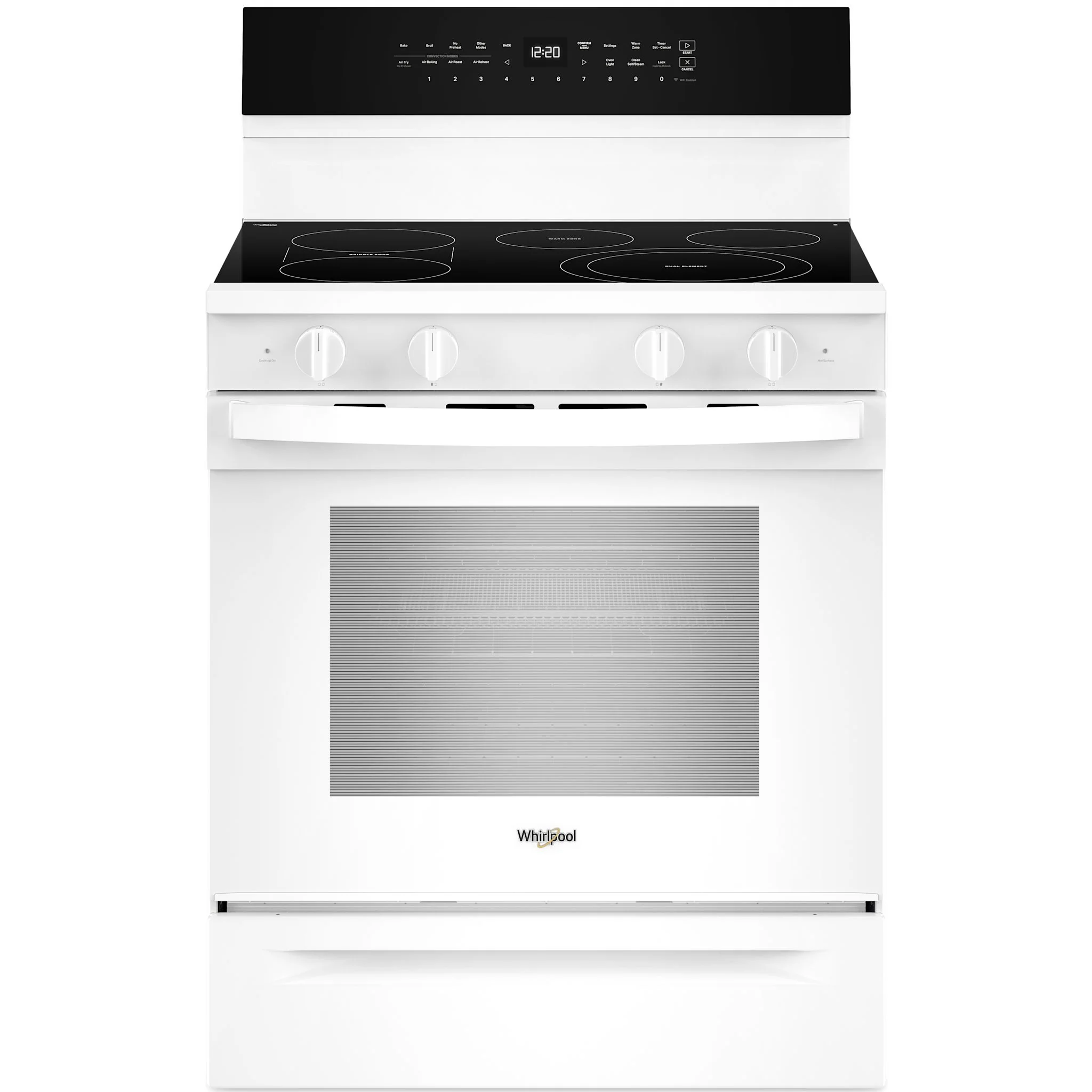 Whirlpool 30-Inch Smart Electric Range with Air Cooking, WipeClean Coating, Steam/Self Clean & Rapid Preheat - White (YWFES7530RW)