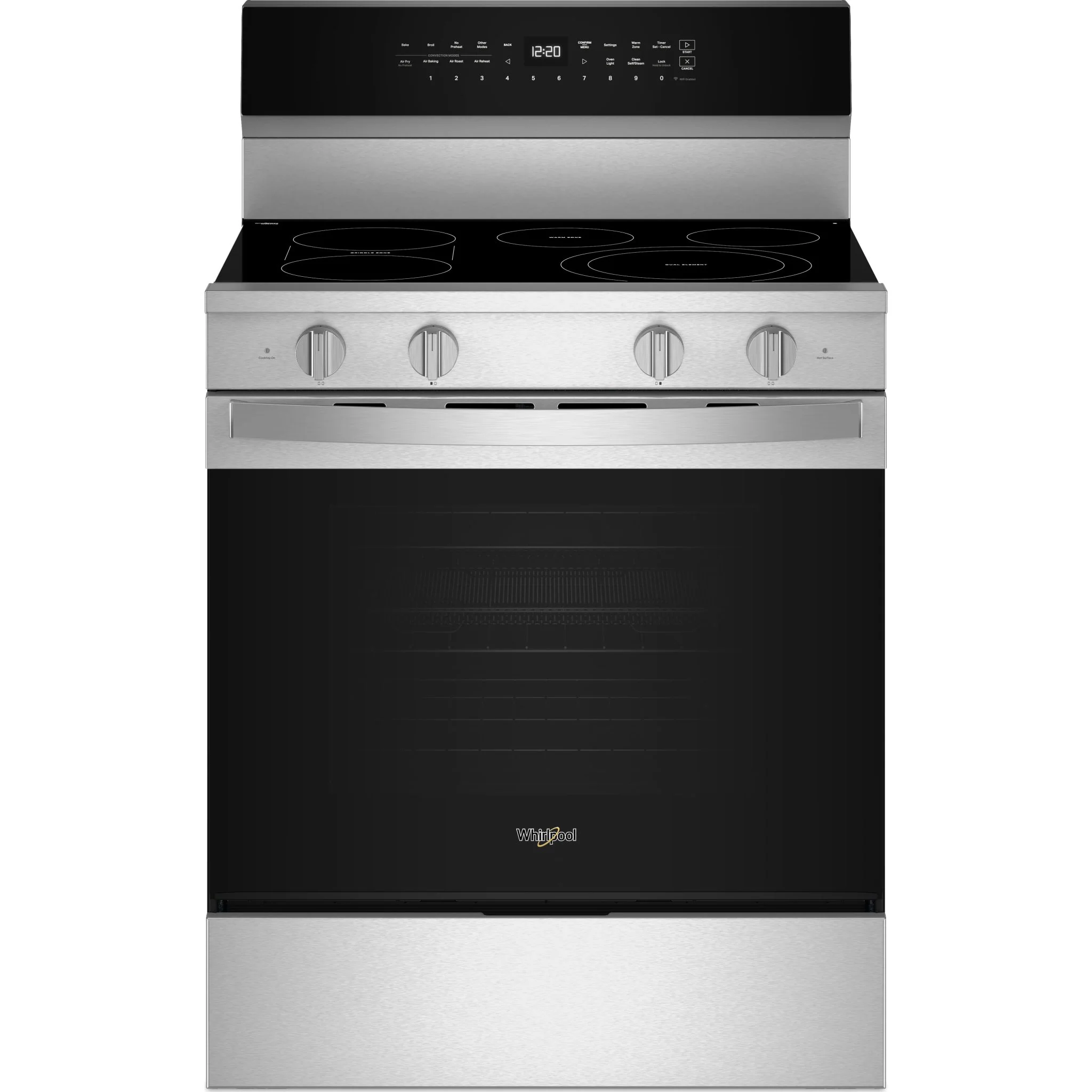 Whirlpool 30-Inch Smart Electric Range with Air Cooking, WipeClean Coating & Steam/Self Clean - Fingerprint Resistant Stainless Steel (YWFES7530RZ)