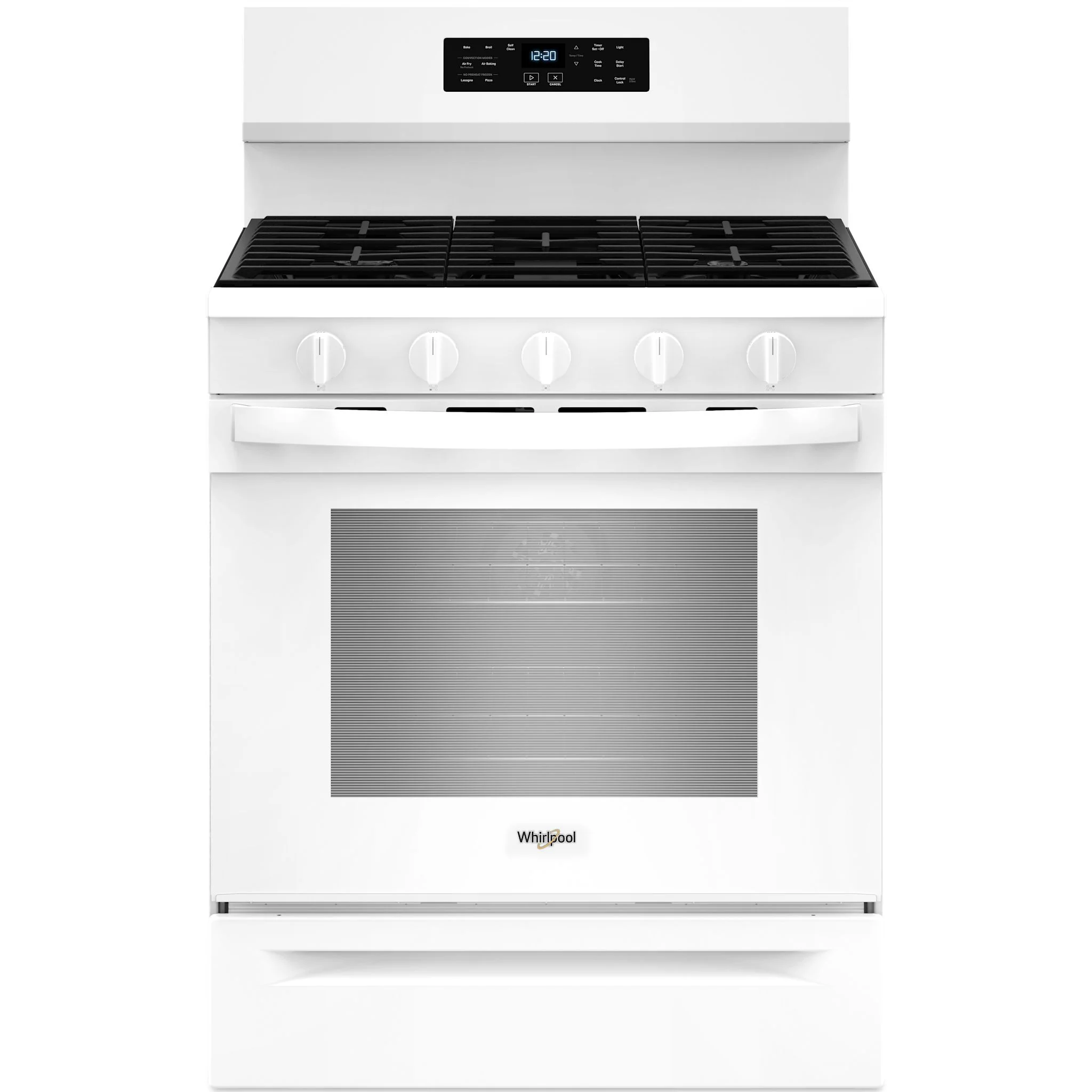 Whirlpool 30-inch Gas Range with Air Fry and Air Baking, Self Cleaning, Rapid Preheat 5.0 CuFt Capacity -White (WFGS5030RW)