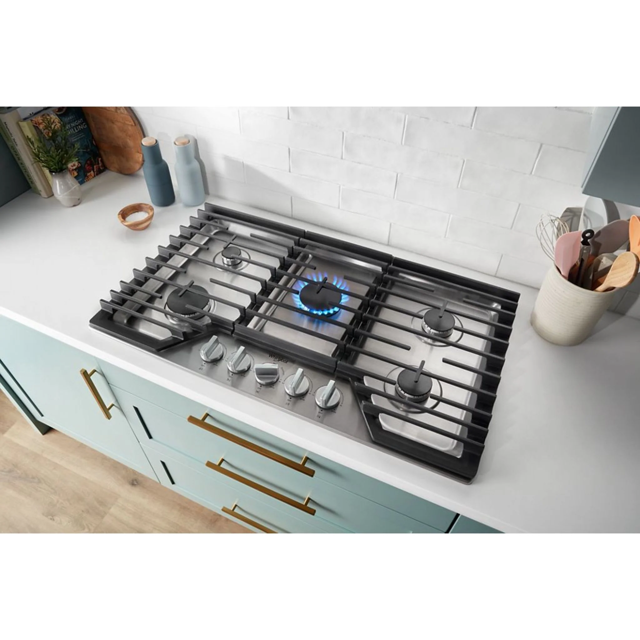 Whirlpool 36-inch Gas Cooktop with Fifth Burner -Stainless Steel (WCGK7036PS) - Image 3