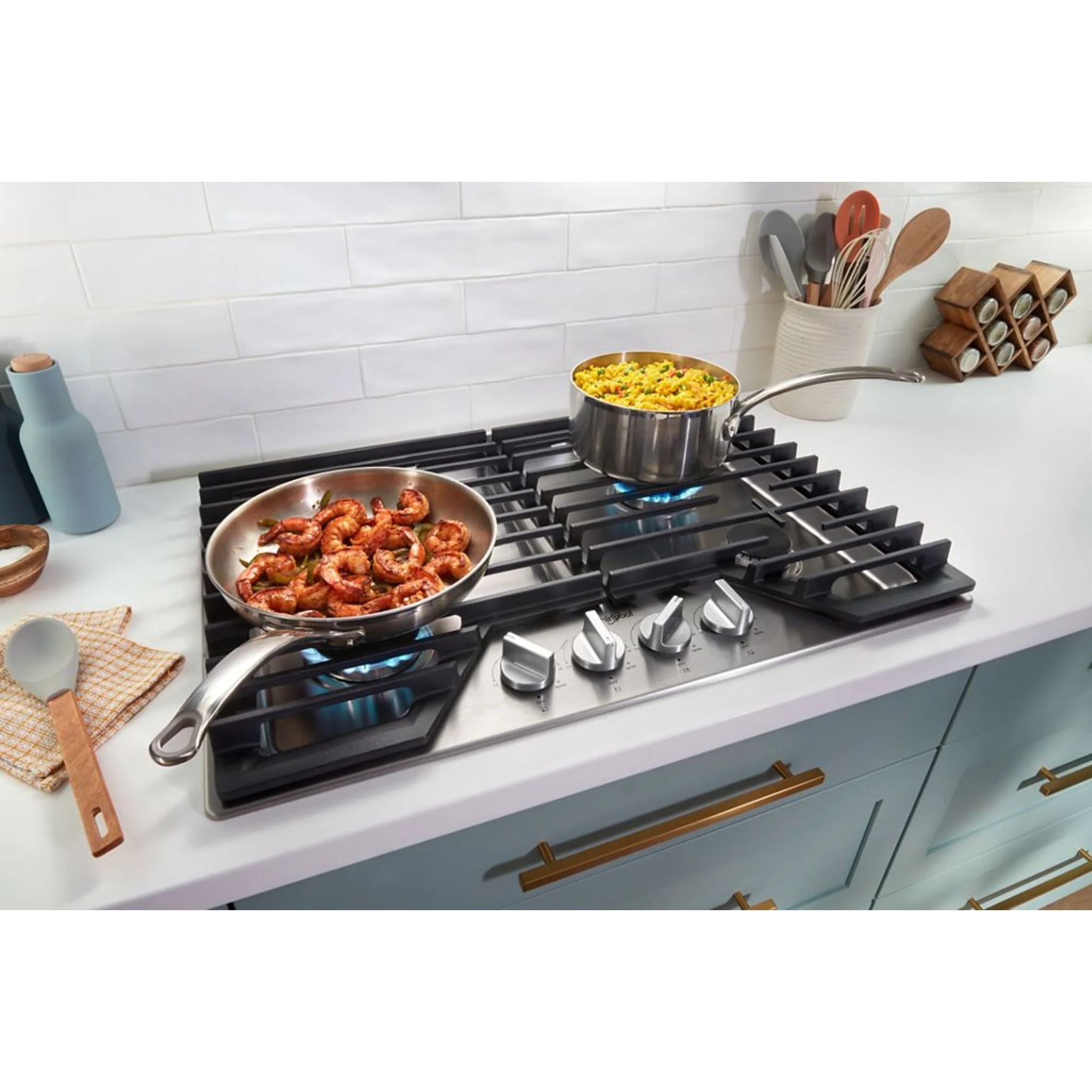Whirlpool 36-inch Gas Cooktop with Fifth Burner -Stainless Steel (WCGK7036PS) - Image 9