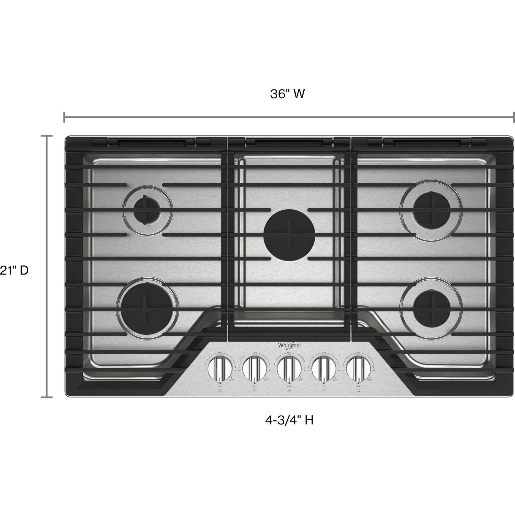 Whirlpool 36-inch Gas Cooktop with EZ-2-LiftHinged Cast-Iron Grates -Stainless Steel (WCGK5036PS)