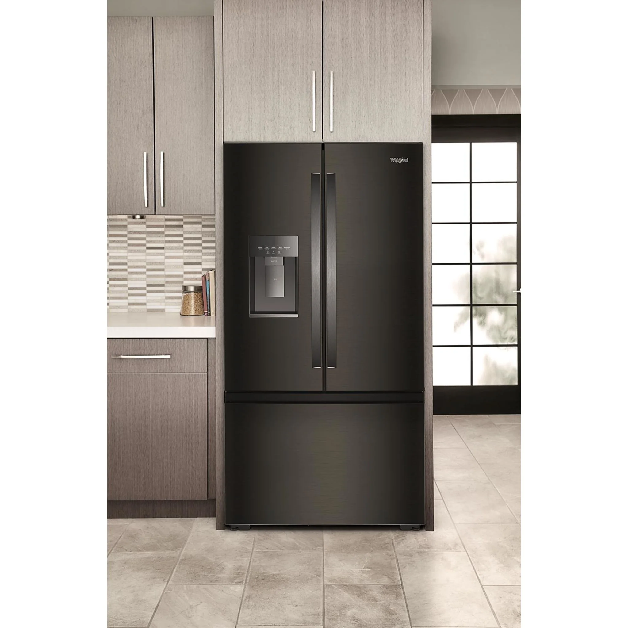 Whirlpool 36-inch Wide True Counter Depth 3-Door French Door Refrigerator - 23.4 cu. ft. (WRFC7036RV) - Black Stainless Finish - Image 2