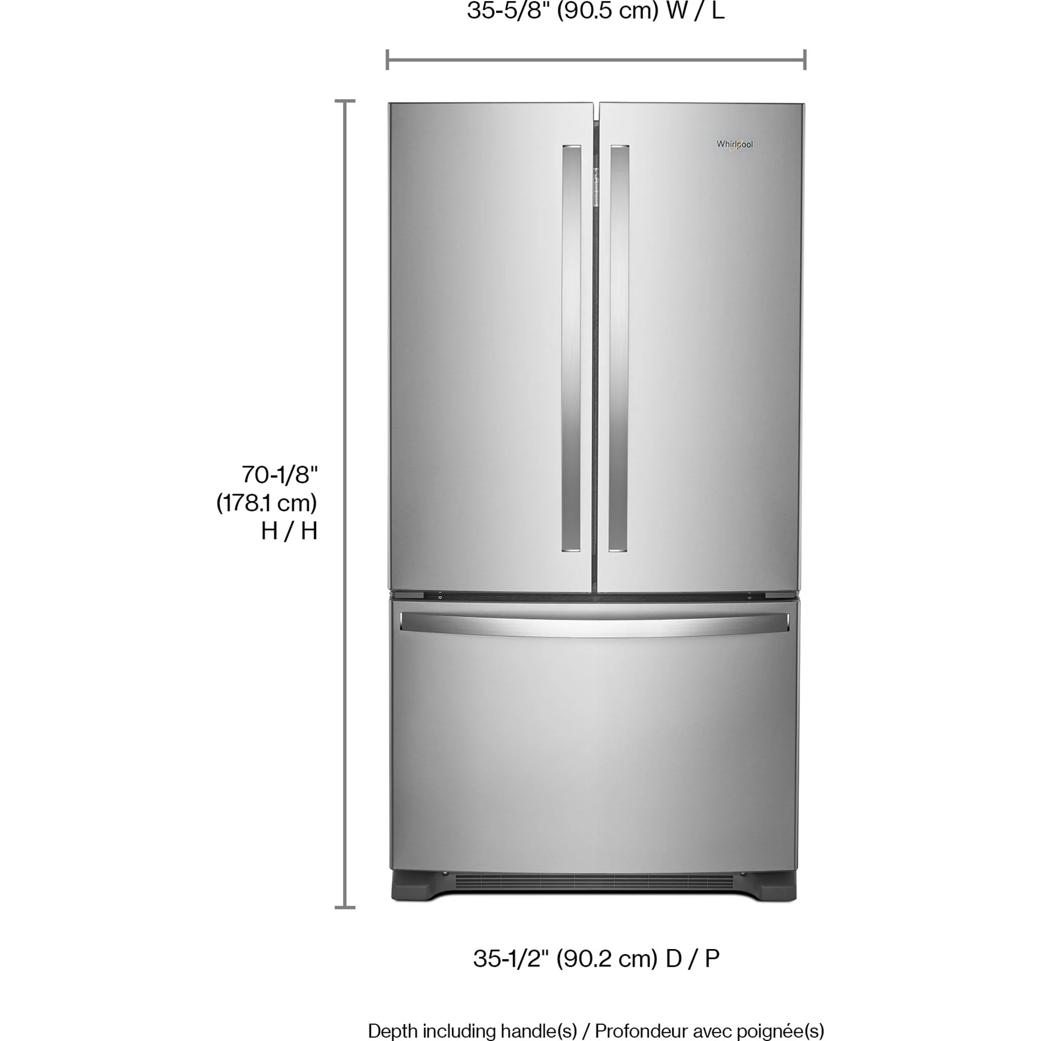 Whirlpool Full-Depth French Door Bottom Mount Refrigerator - Stainless Steel (WRFF3036RZ) - Image 7
