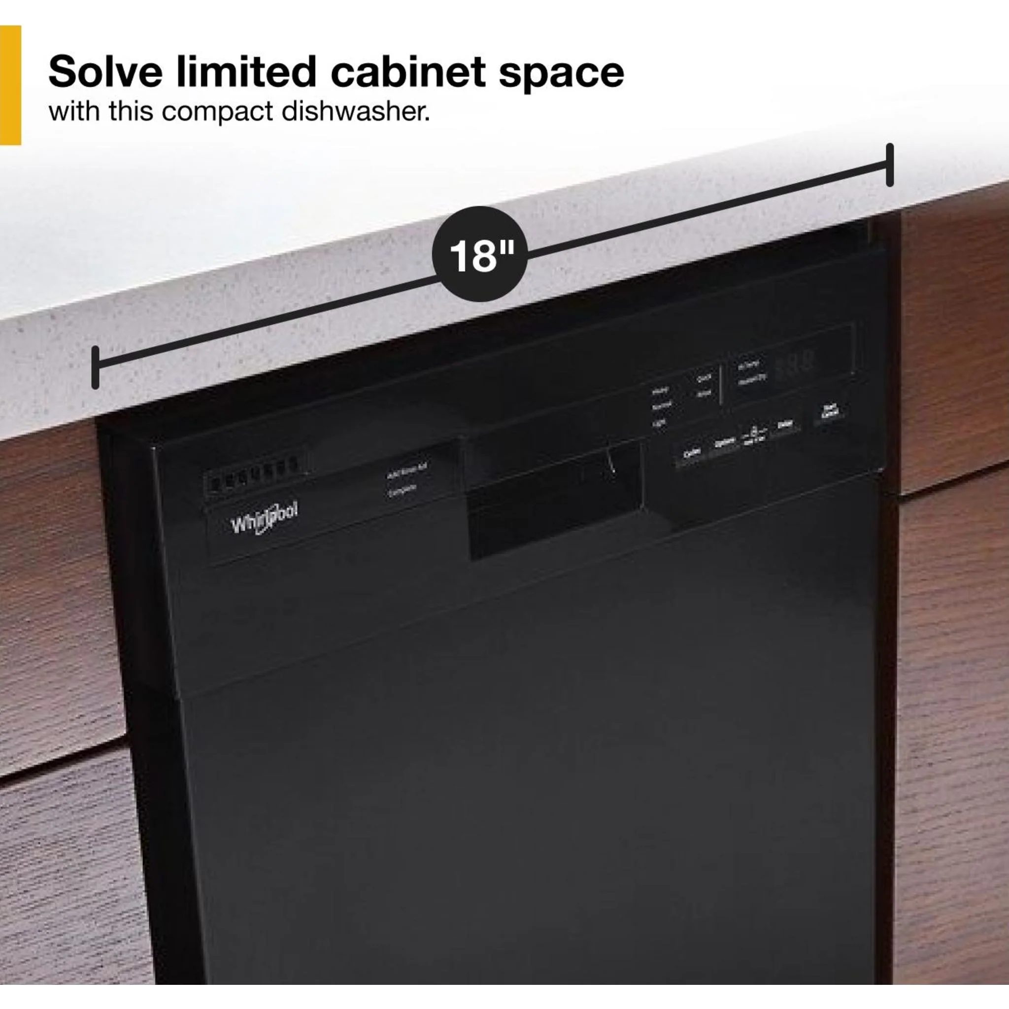 Whirlpool Small-Space Compact Dishwasher with Stainless Steel Tub -Black (WDPS5118PB)