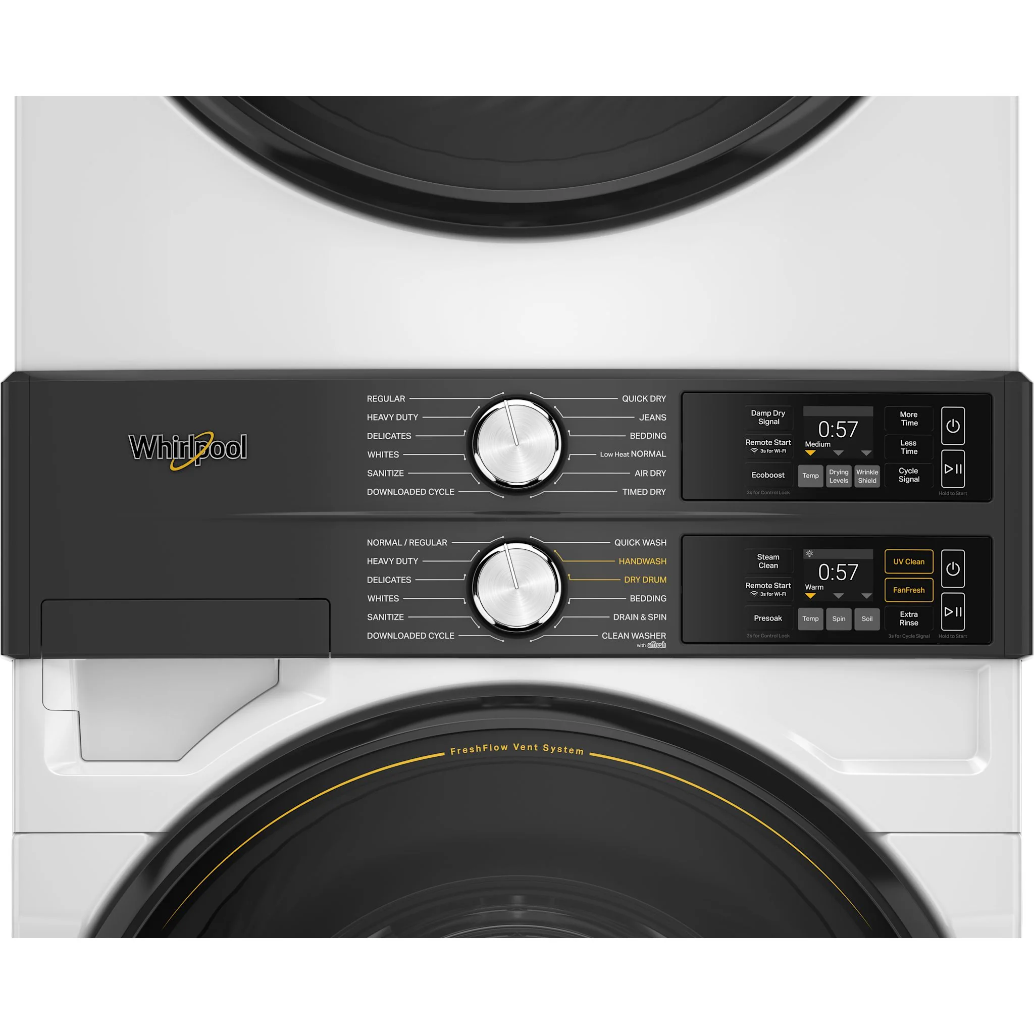 Whirlpool Smart ENERGY STAR Front Load Laundry Tower, FreshFlow Vent & UV Clean, 5.2 cu. ft. Washer & 7.4 cu. ft. Electric Dryer - White (YWEF5727TW) - Image 5