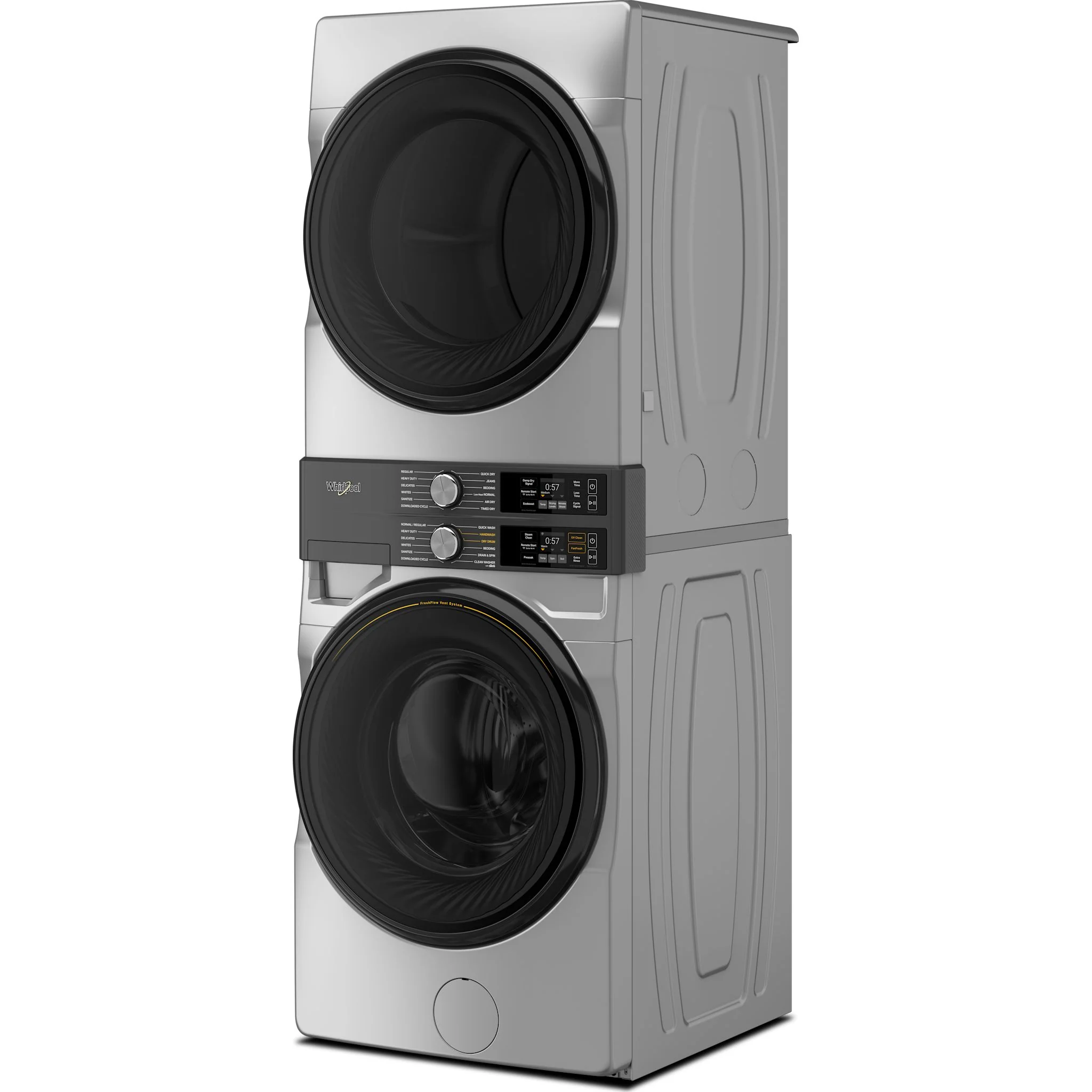 Whirlpool Smart ENERGY STAR Front Load Laundry Tower, 5.2 cu. ft. Washer & 7.4 cu. ft. Gas Dryer - Radiant Silver (WGF5727TR) - Image 3