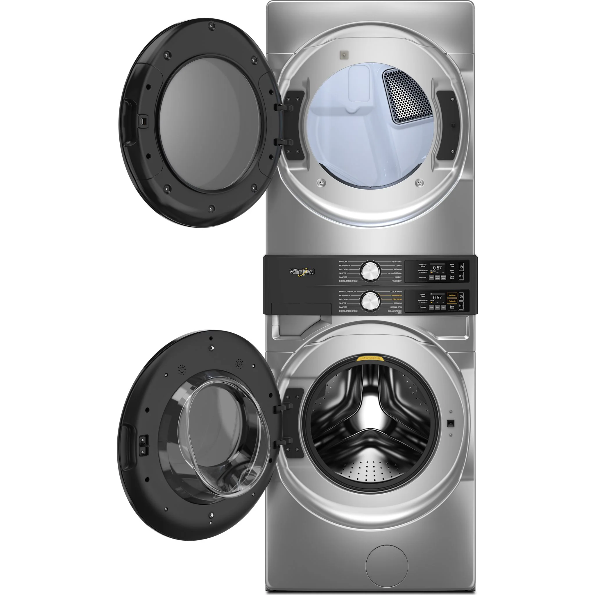 Whirlpool Smart ENERGY STAR Front Load Laundry Tower, 5.2 cu. ft. Washer & 7.4 cu. ft. Gas Dryer - Radiant Silver (WGF5727TR) - Image 4