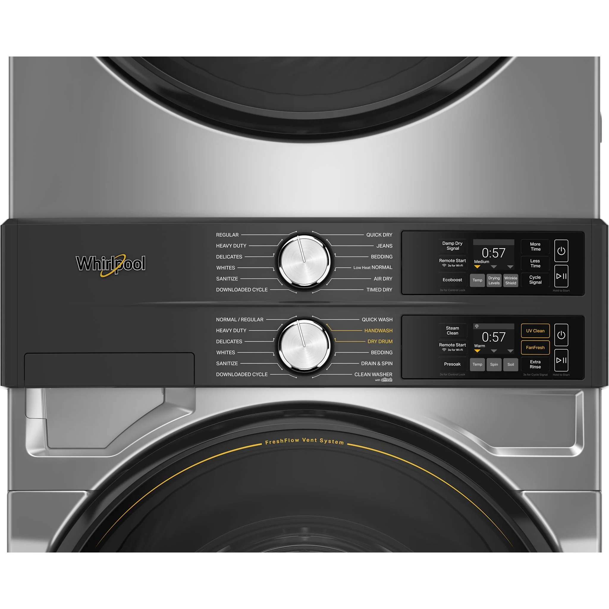 Whirlpool Smart ENERGY STAR Front Load Laundry Tower, 5.2 cu. ft. Washer & 7.4 cu. ft. Gas Dryer - Radiant Silver (WGF5727TR) - Image 5