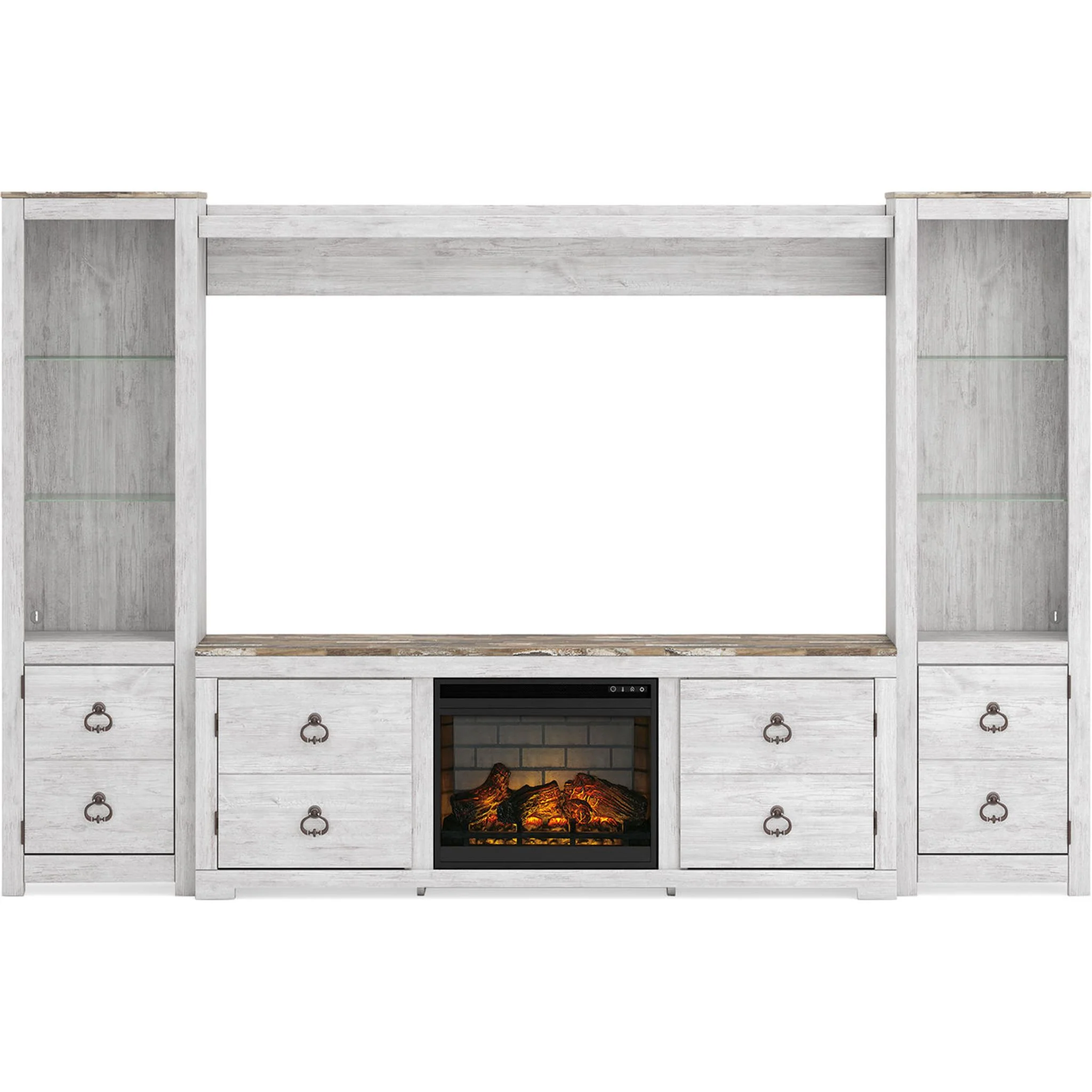 Willowton Entertainment Unit with Fireplace - Whitewash - Image 2