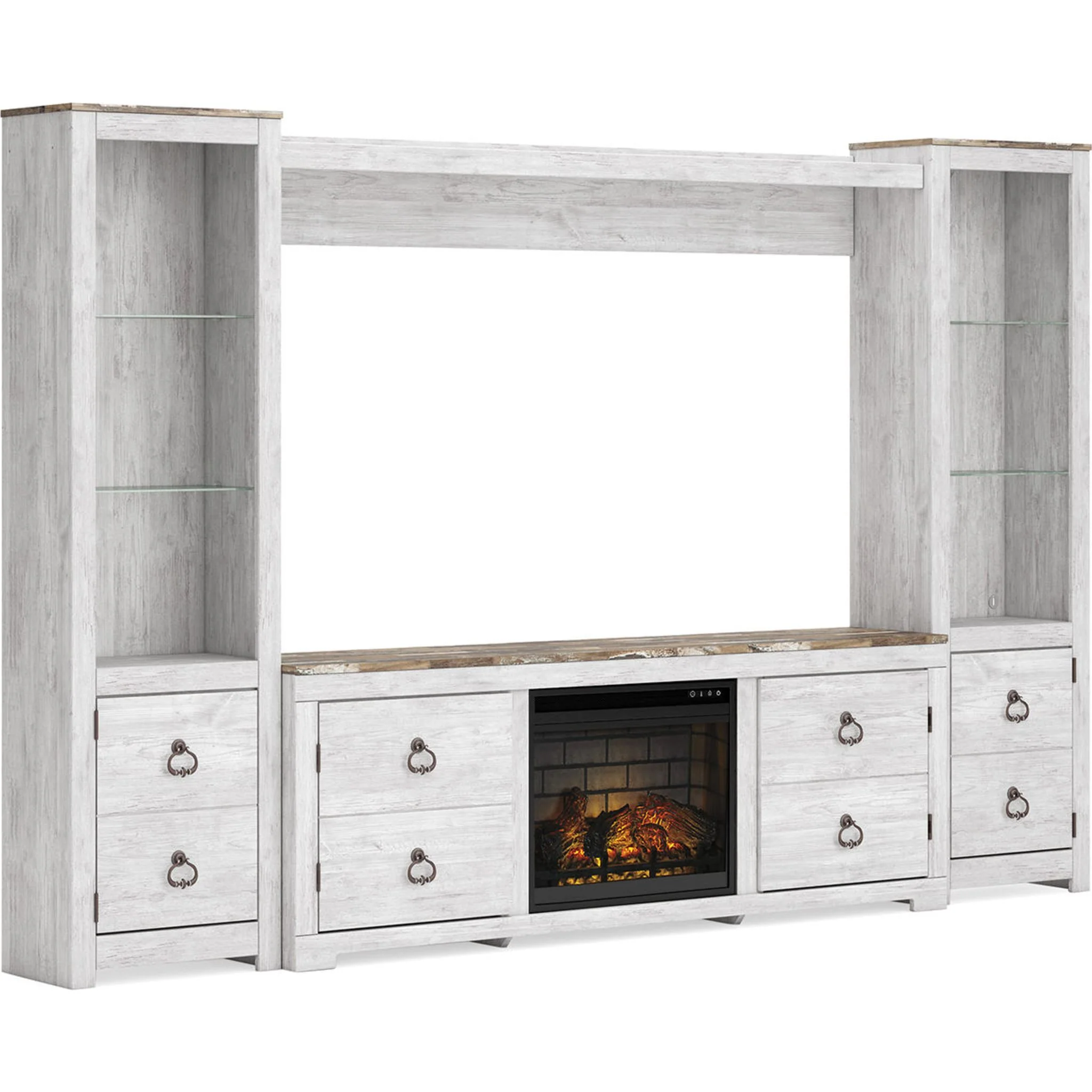 Willowton Entertainment Unit with Fireplace - Whitewash - Image 4