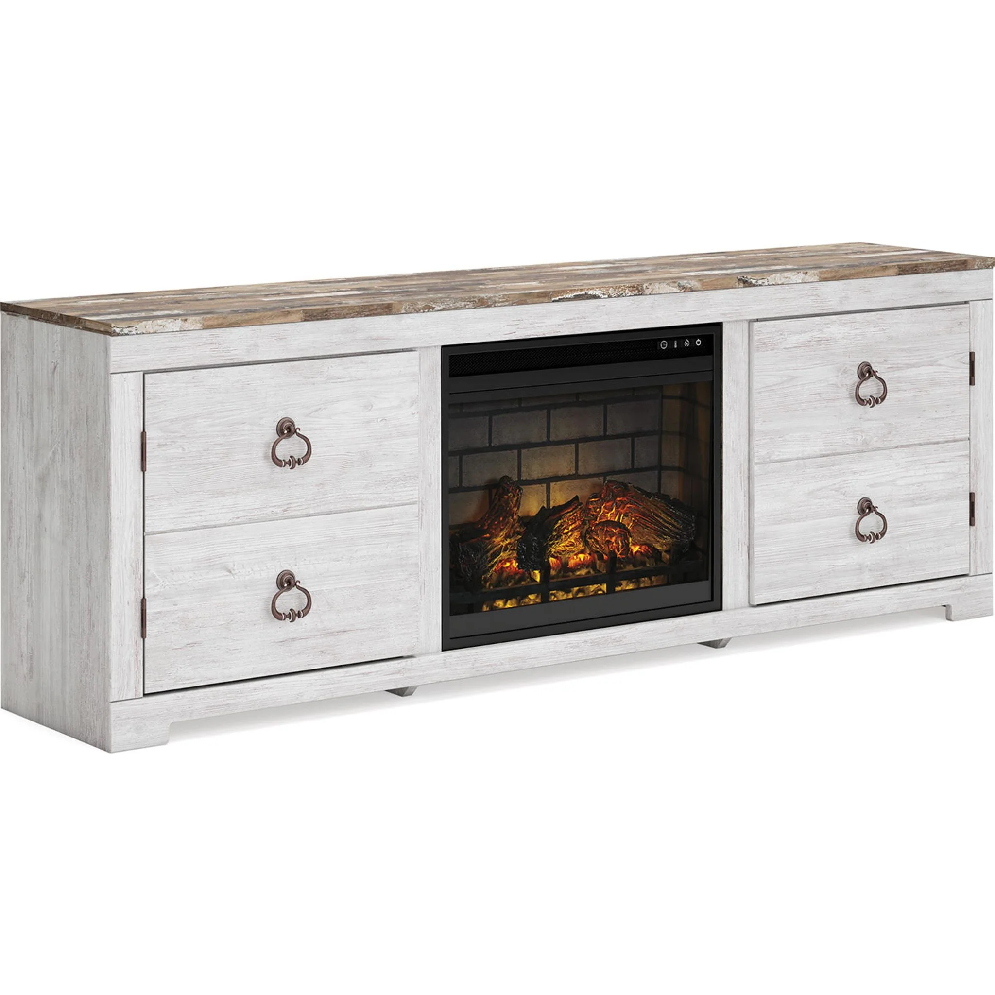 Willowton TV Stand with Fireplace - Whitewash