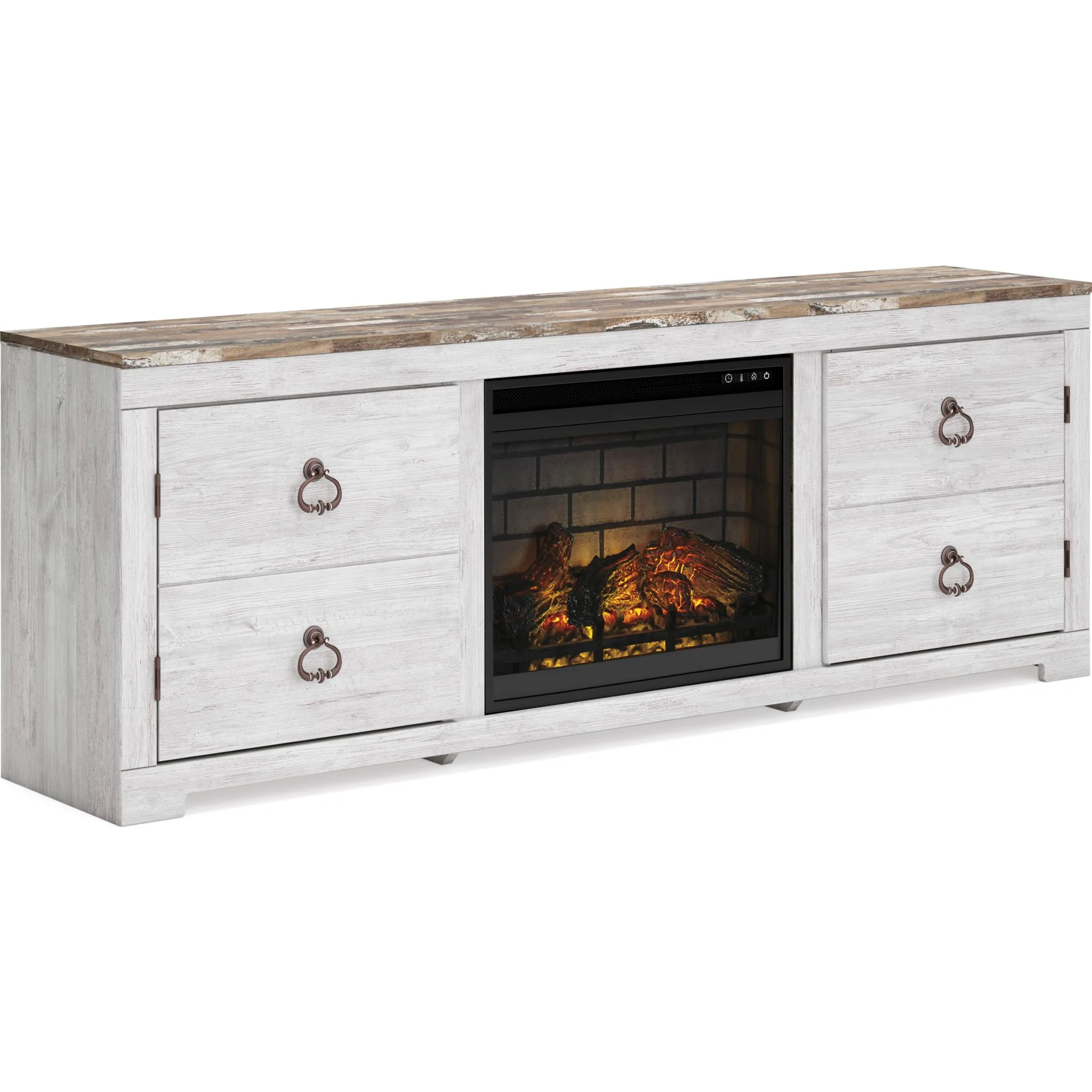Willowton TV Stand with Fireplace - Whitewash - Image 2
