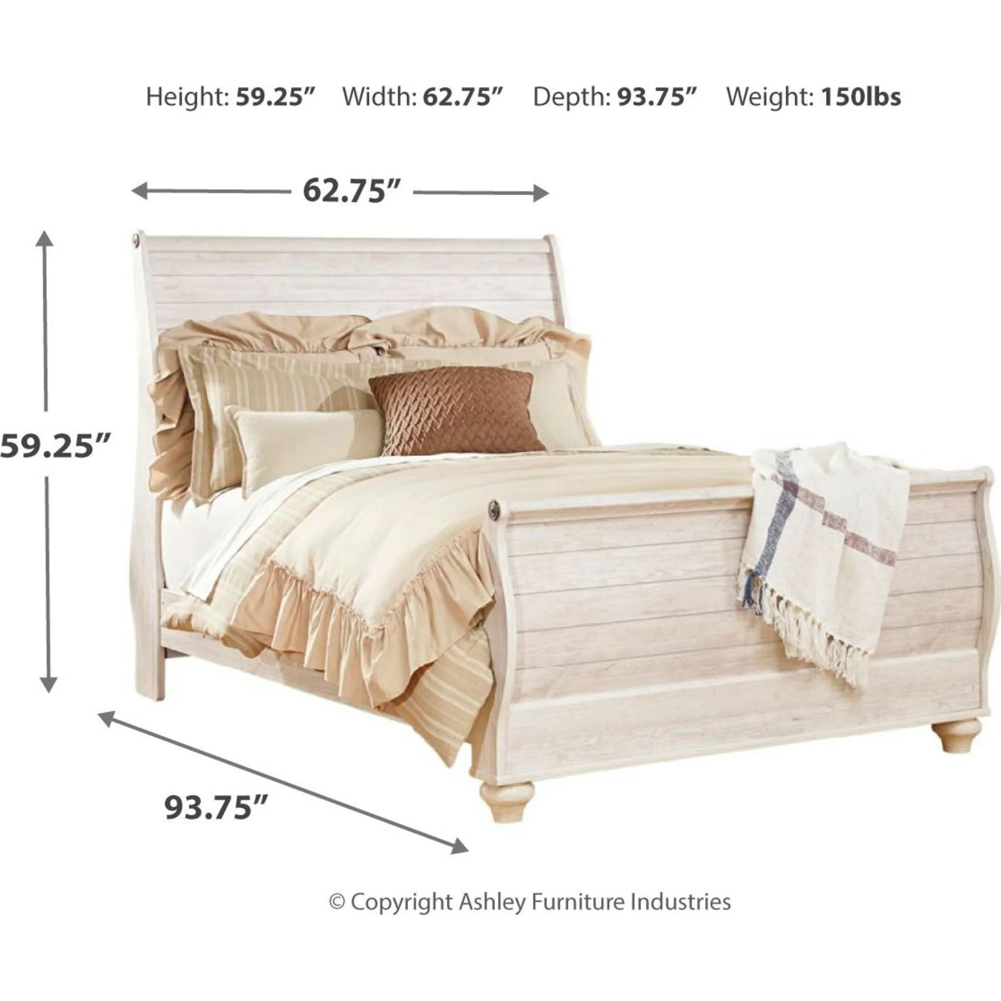 Willowton 5 Piece Queen Sleigh Bedroom - Whitewash - Image 15