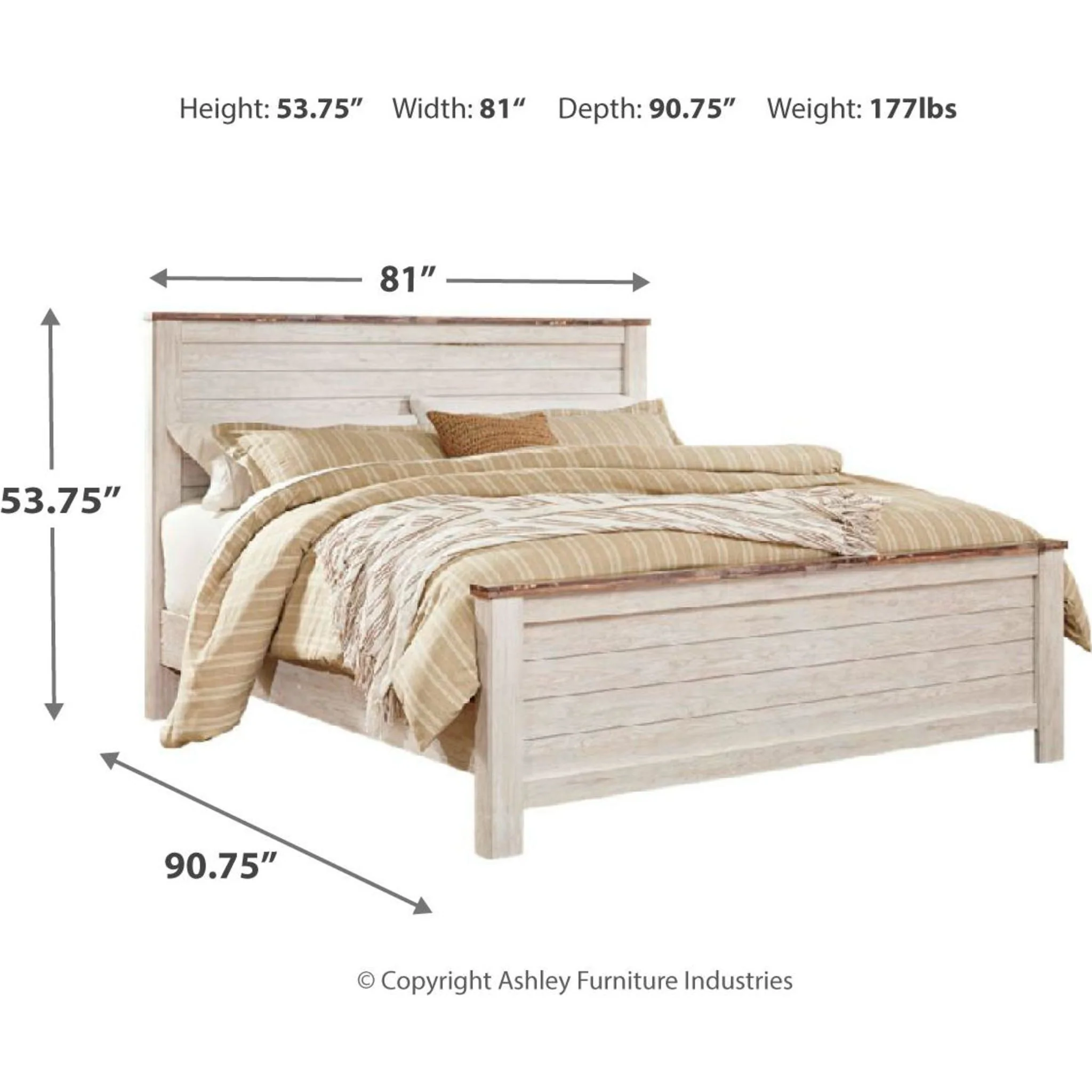 Willowton 6 Piece King Panel Bedroom - Whitewash - Image 9