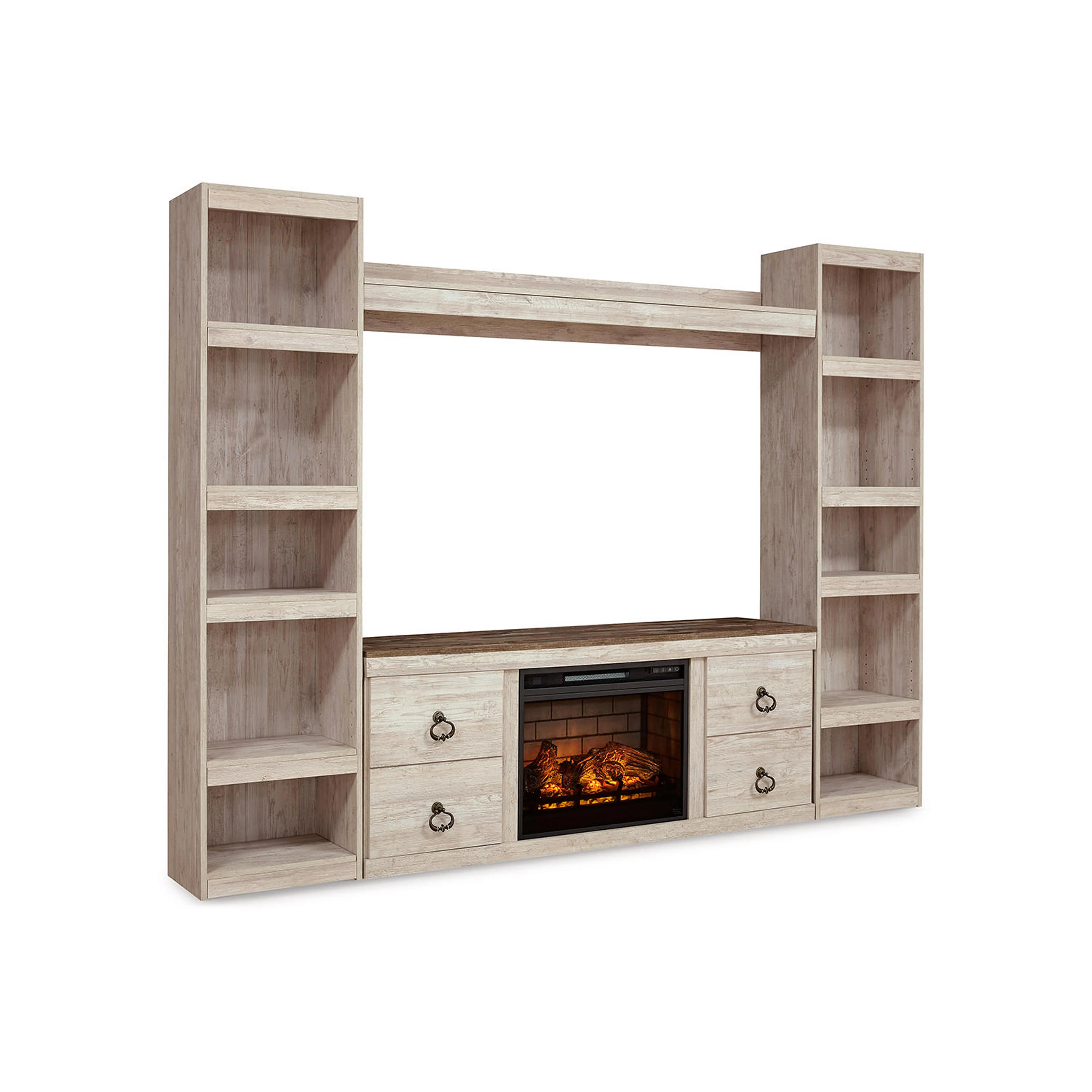 Willowton Entertainment Unit with Fireplace - Whitewash - Image 8