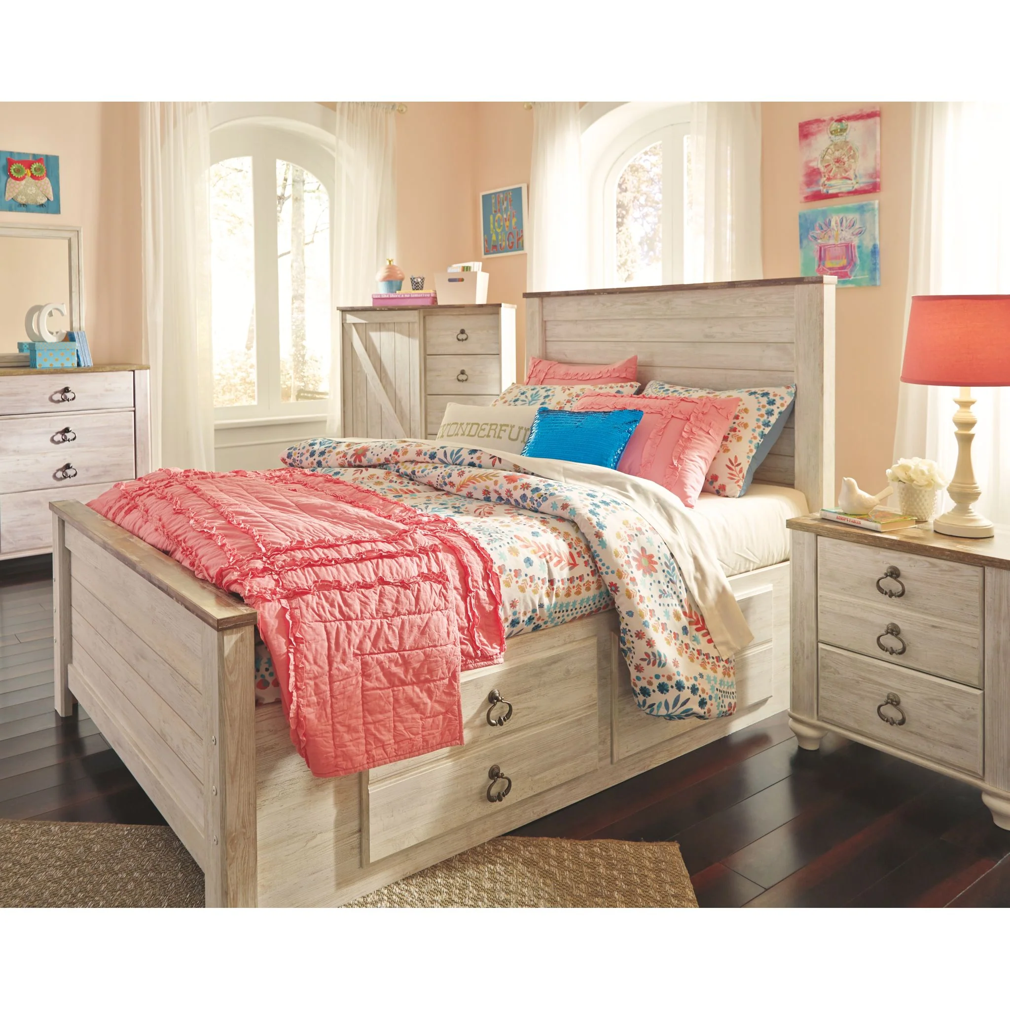 Willowton Full Panel Headboard - Whitewash - Image 6