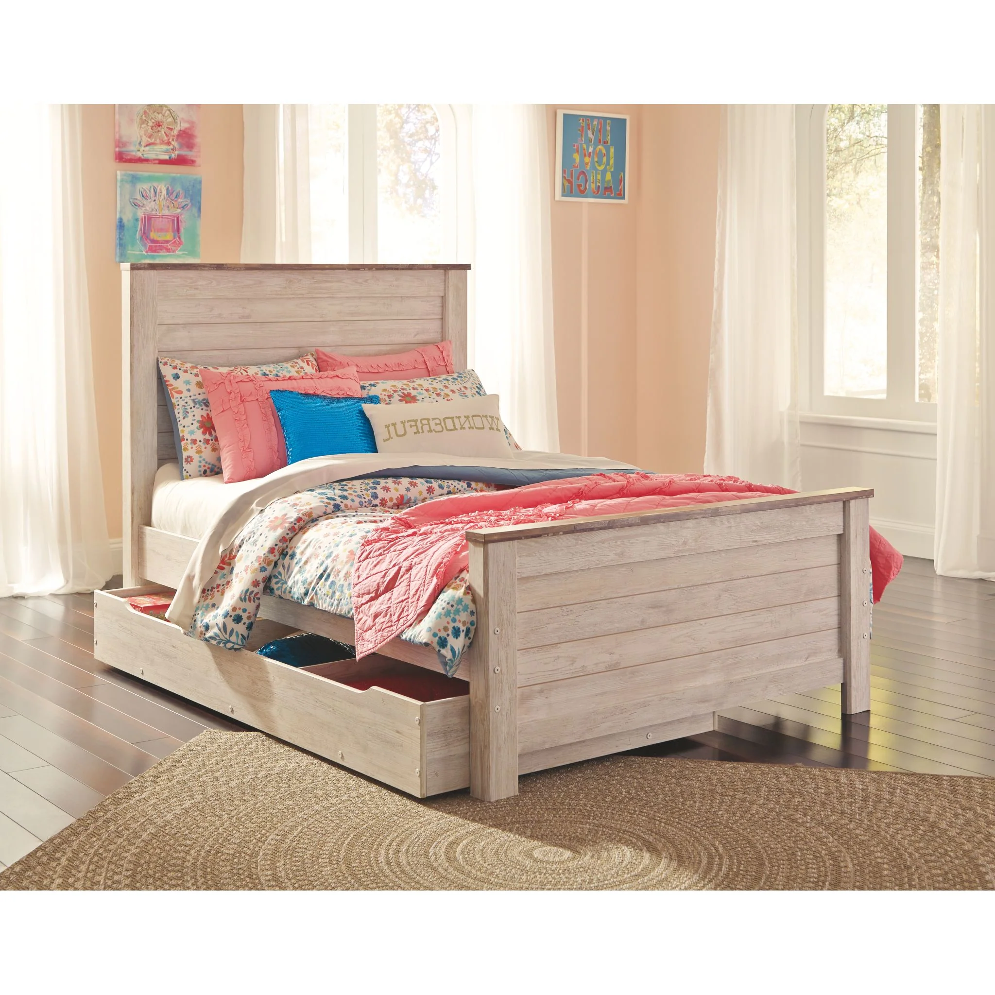 Willowton Full Panel Headboard - Whitewash - Image 8