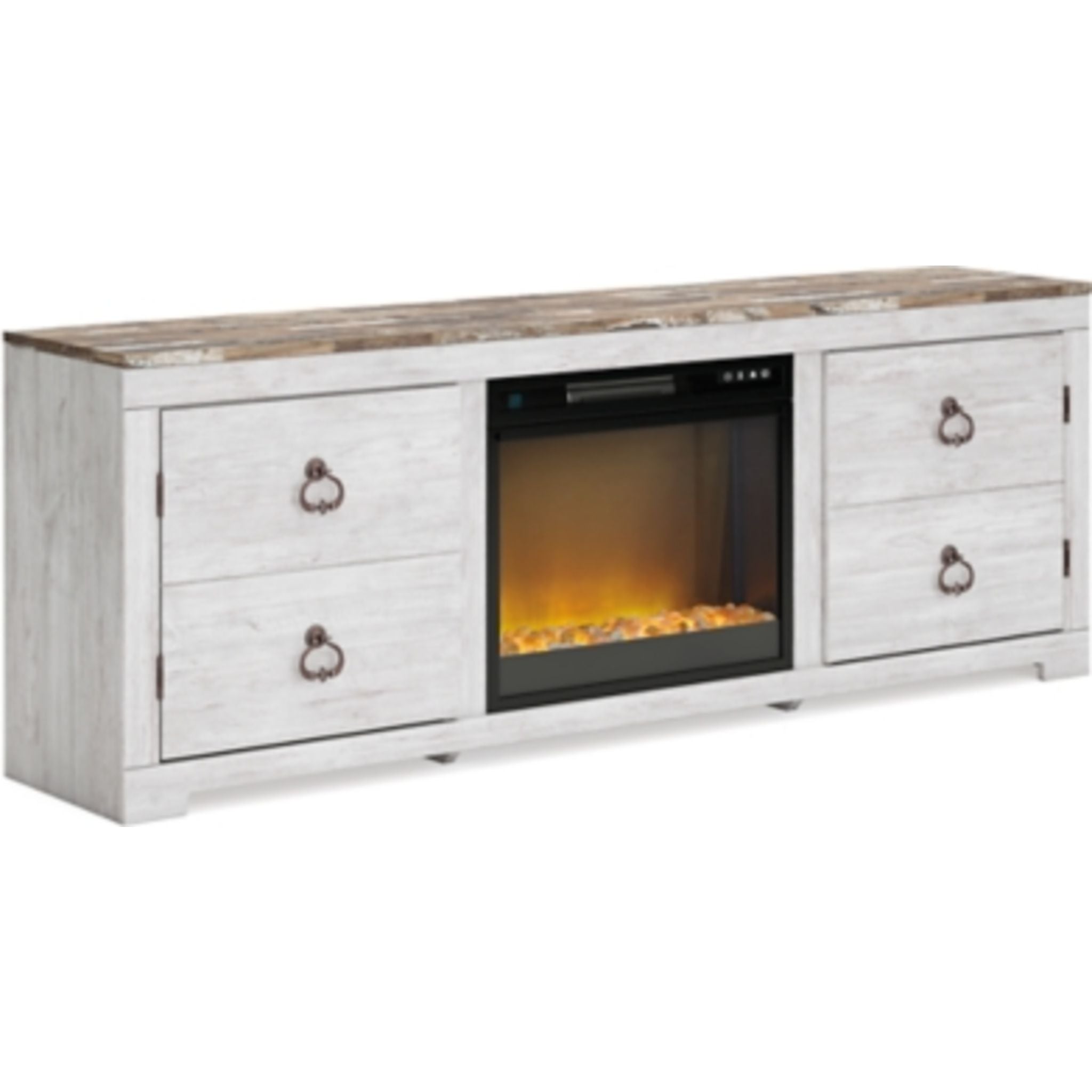 Willowton TV Stand with Fireplace - Whitewash - Image 2
