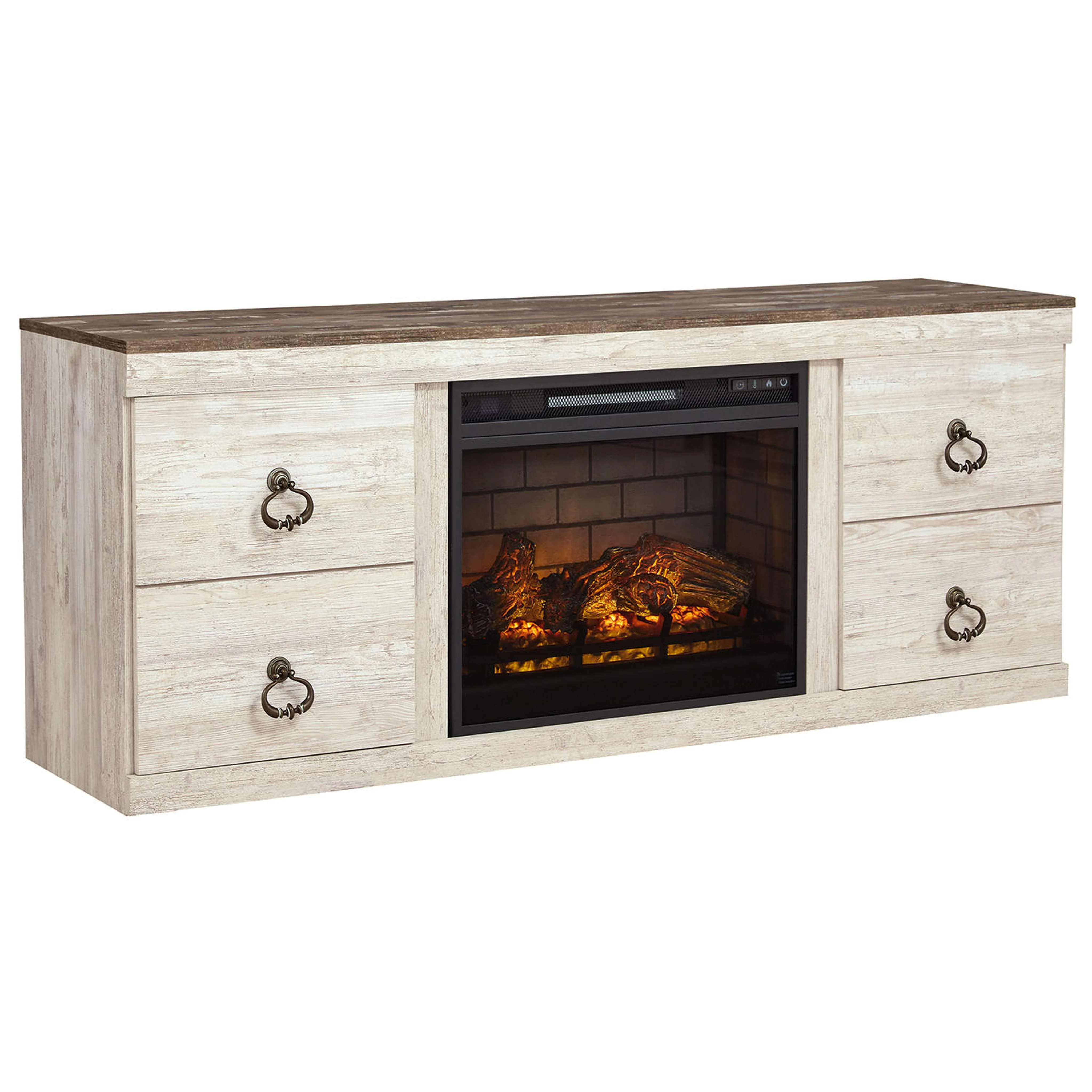 Willowton TV Stand with Fireplace - Whitewash - Image 9