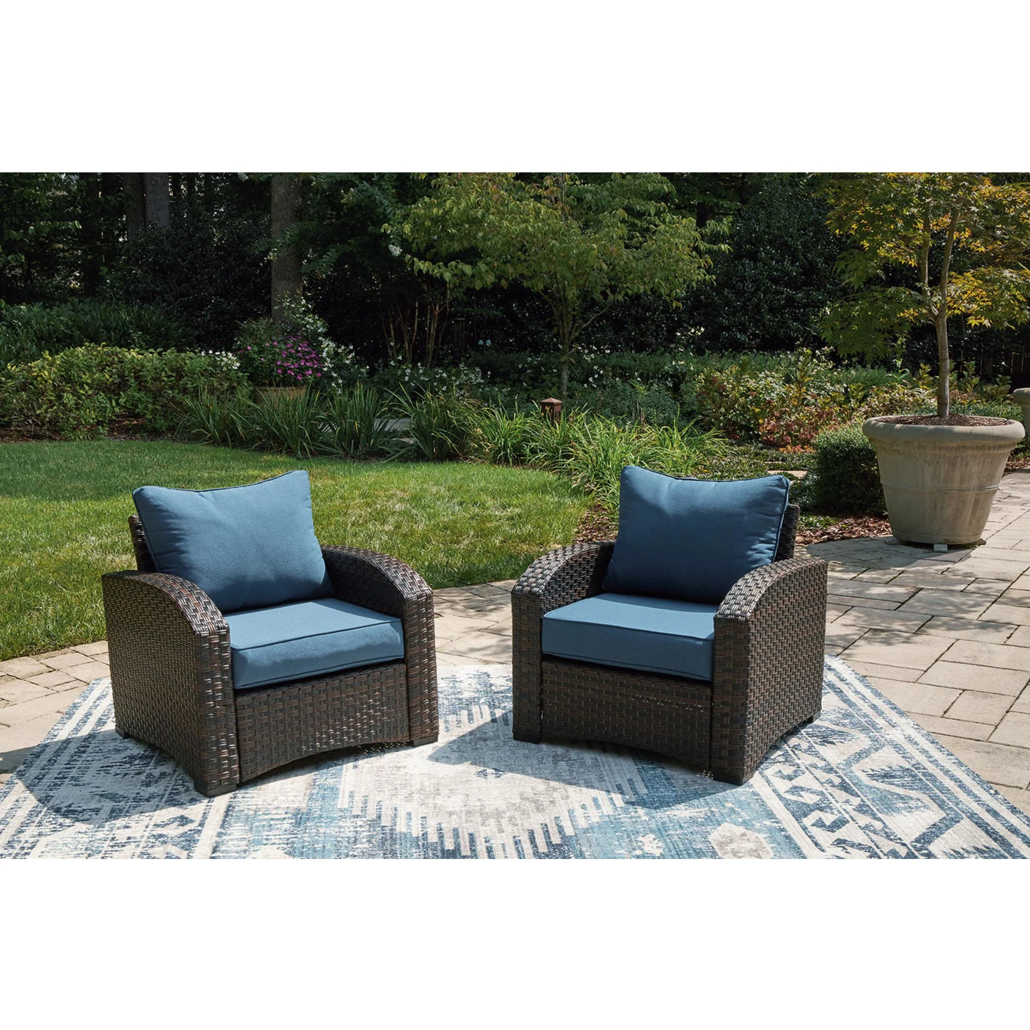 Windglow Outdoor Lounge Chair with Cushion - Blue/Brown - Image 9