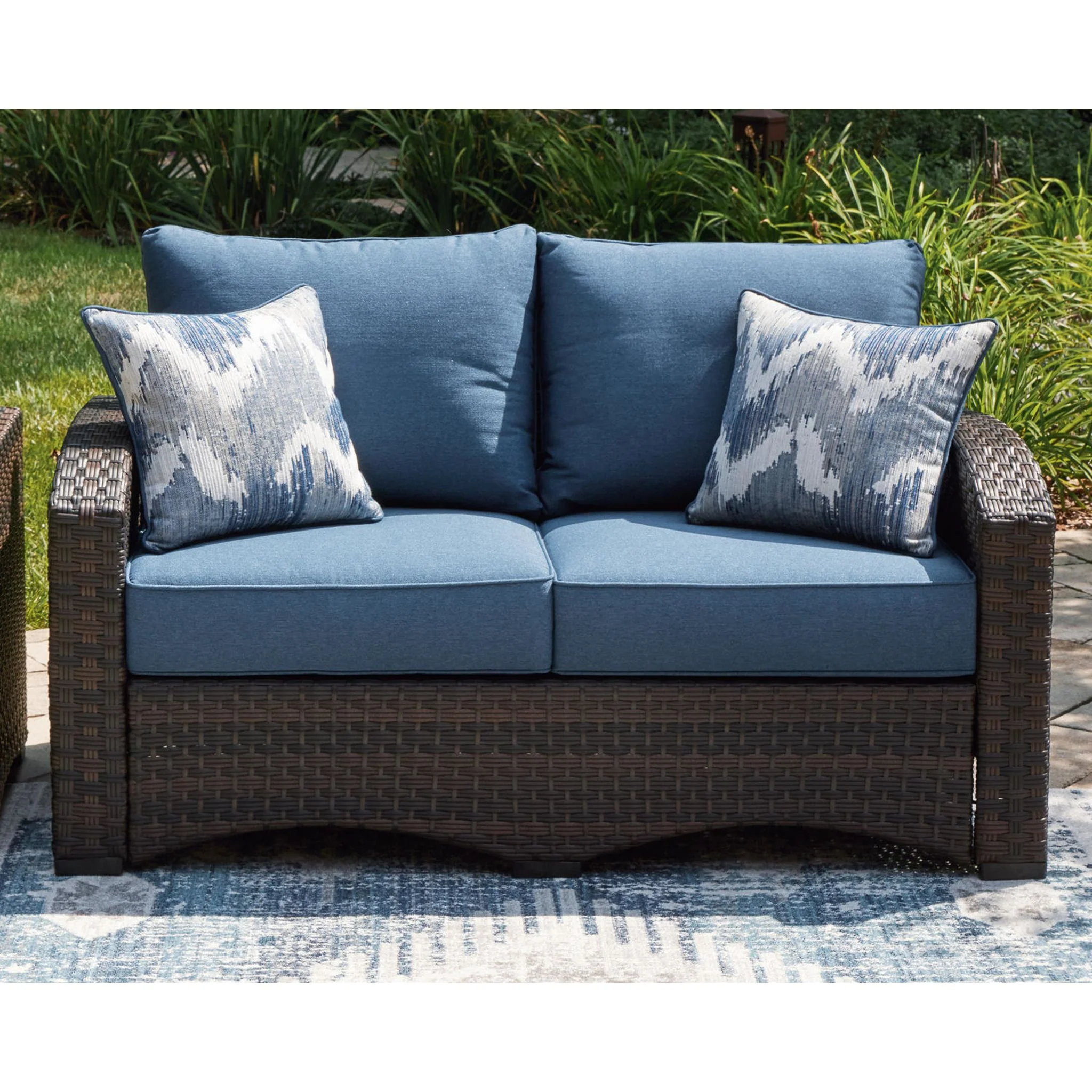 Windglow Outdoor Loveseat with Cushion - Blue/Brown - Image 2